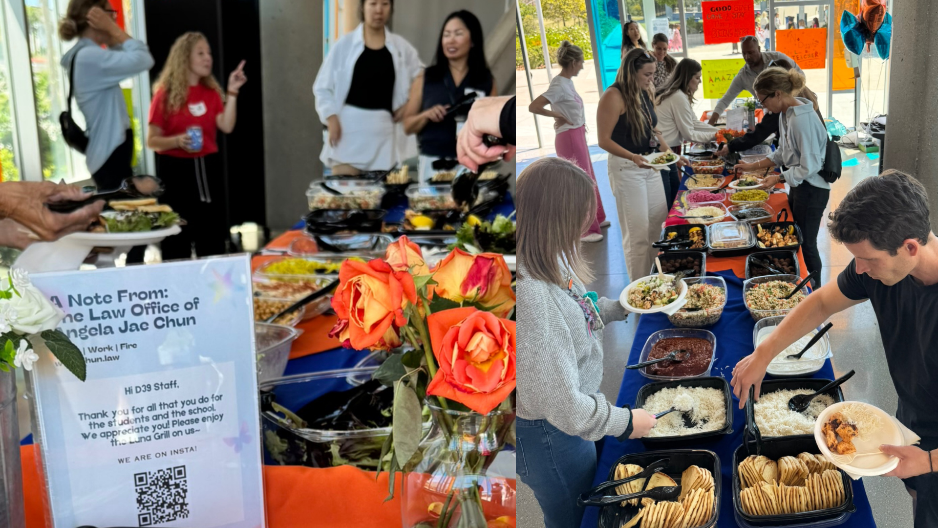 Sponsored a Luna Grill lunch for Staff Appreciation Week at Design 39 Campus Elementary and Middle School
