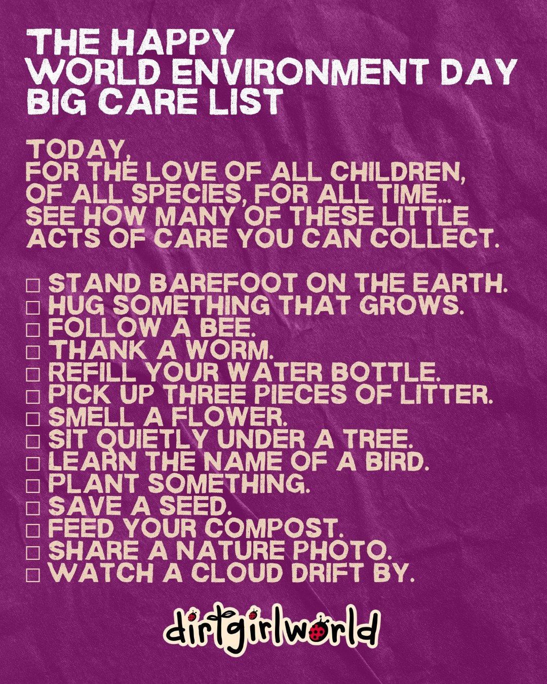 Tomorrow is one of my fav days -  World Environment Day .
So here's my heads up! It's Quest time.
This year it's all about you- 
it's the 'Your Naturehood starts at your Front Door' Quest!
Collect wonder. 
Trade it for joy. 
Scatter care everywhere.?