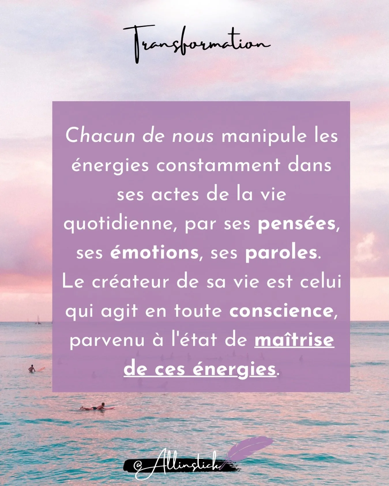 🤯Chaque pens&eacute;e que tu nourris, chaque parole que tu prononces, chaque &eacute;motion que tu accueilles fa&ccedil;onne ton &eacute;nergie.
La pleine conscience 💜 commence l&agrave; : dans l&rsquo;instant o&ugrave; tu choisis d&rsquo;agir avec