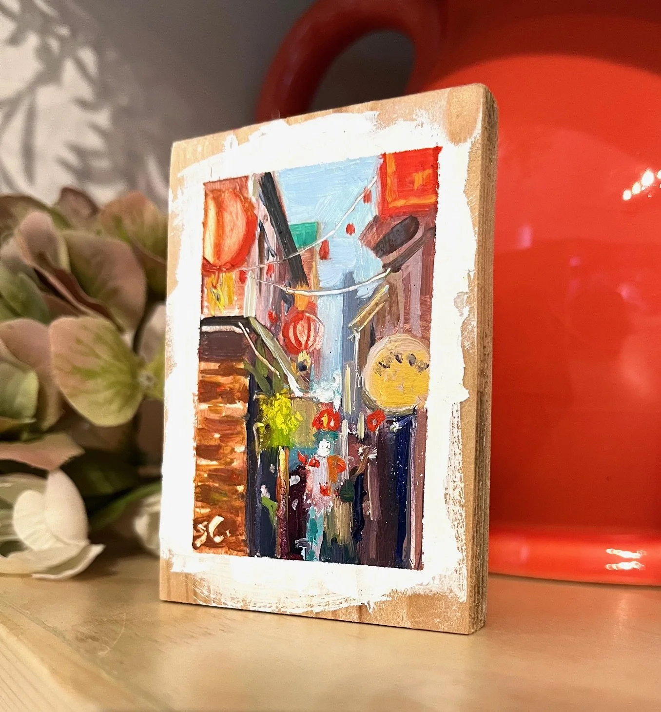 Fan Tan Alley, 3.5 x 2.5 inch, oil on reclaimed cedar