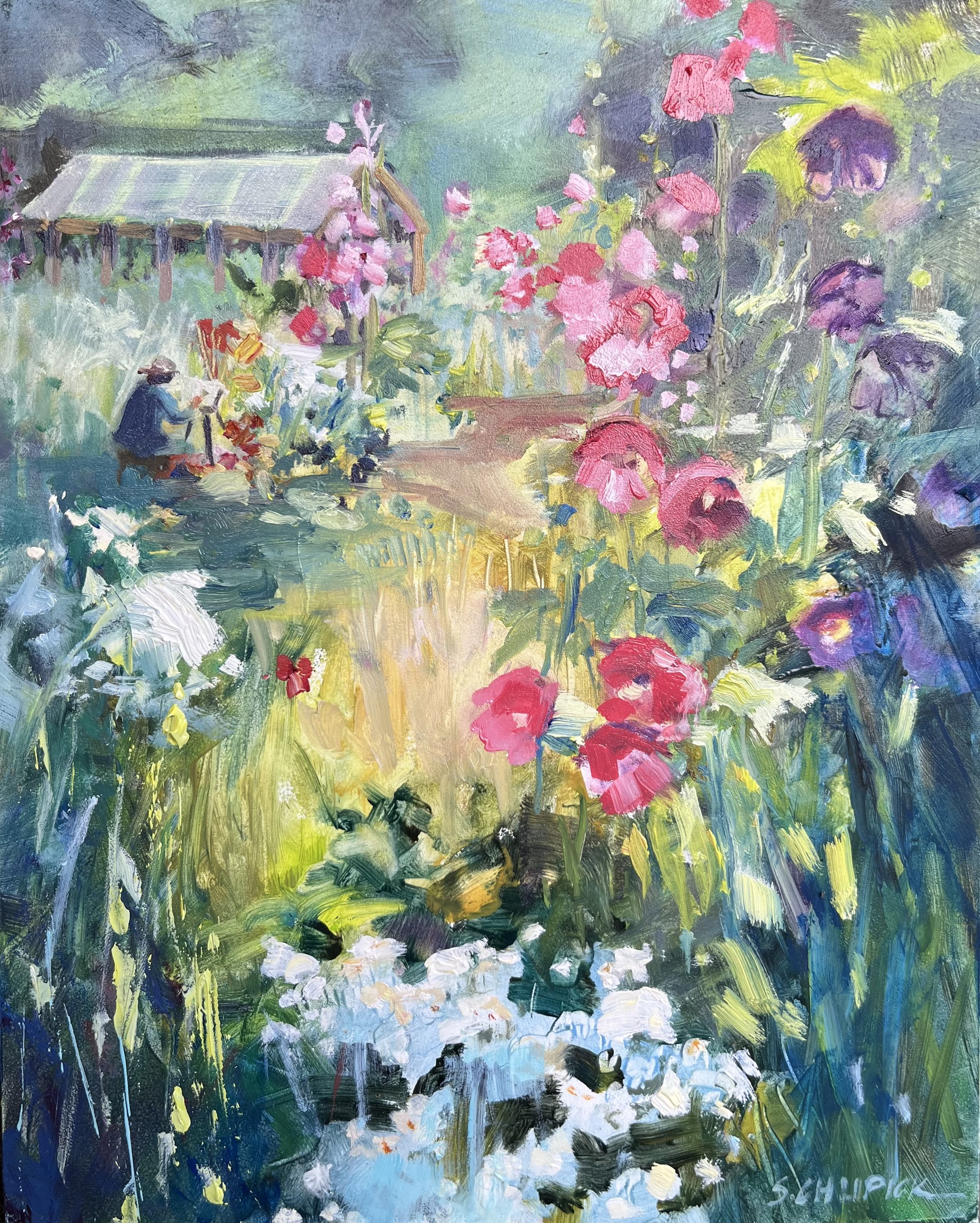 Hollyhock Path, oil on panel, 8 x 10"