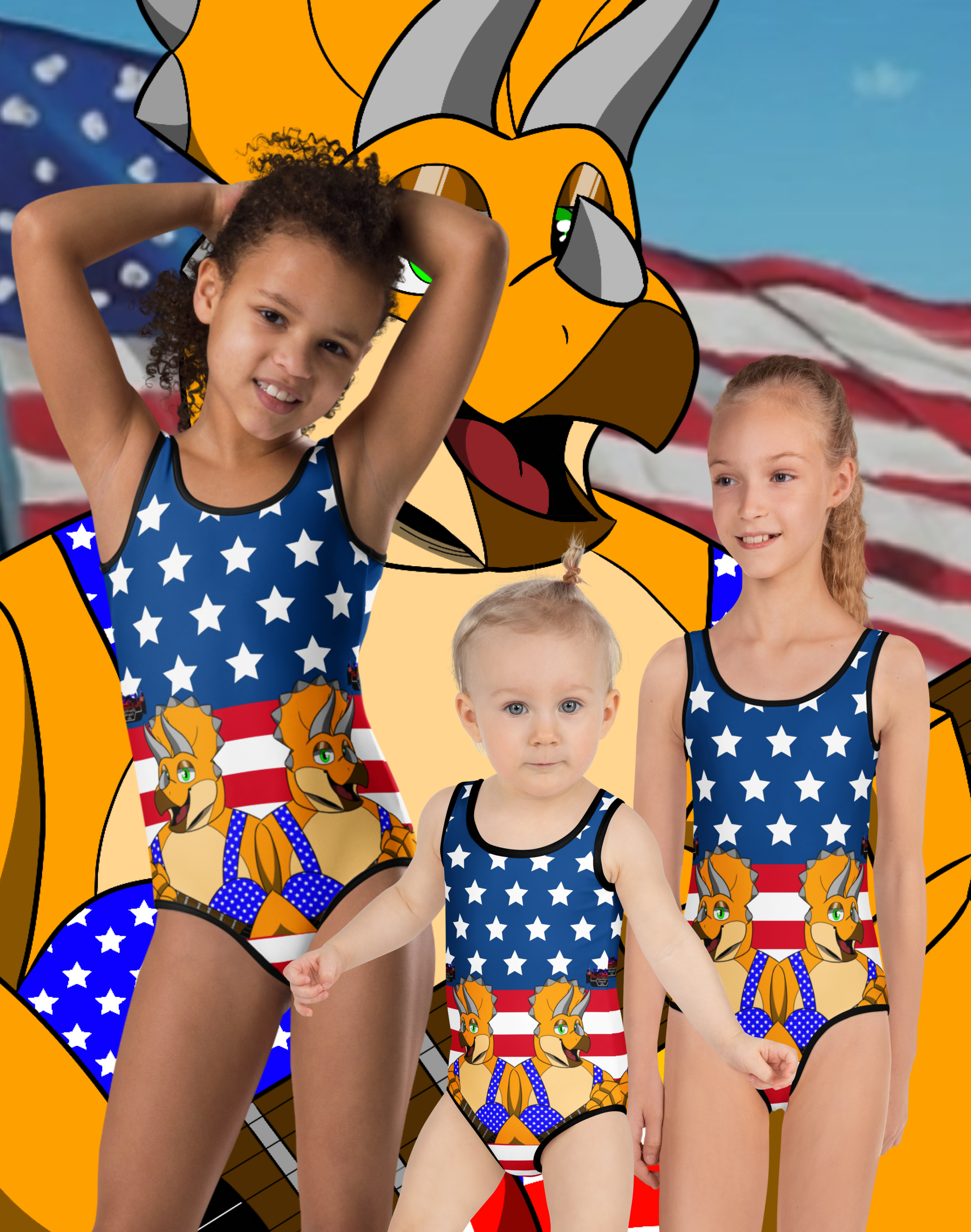 TOPS THE TRICERATOPS INDEPENDENCE DAY - All-Over Print Kids Swimsuit