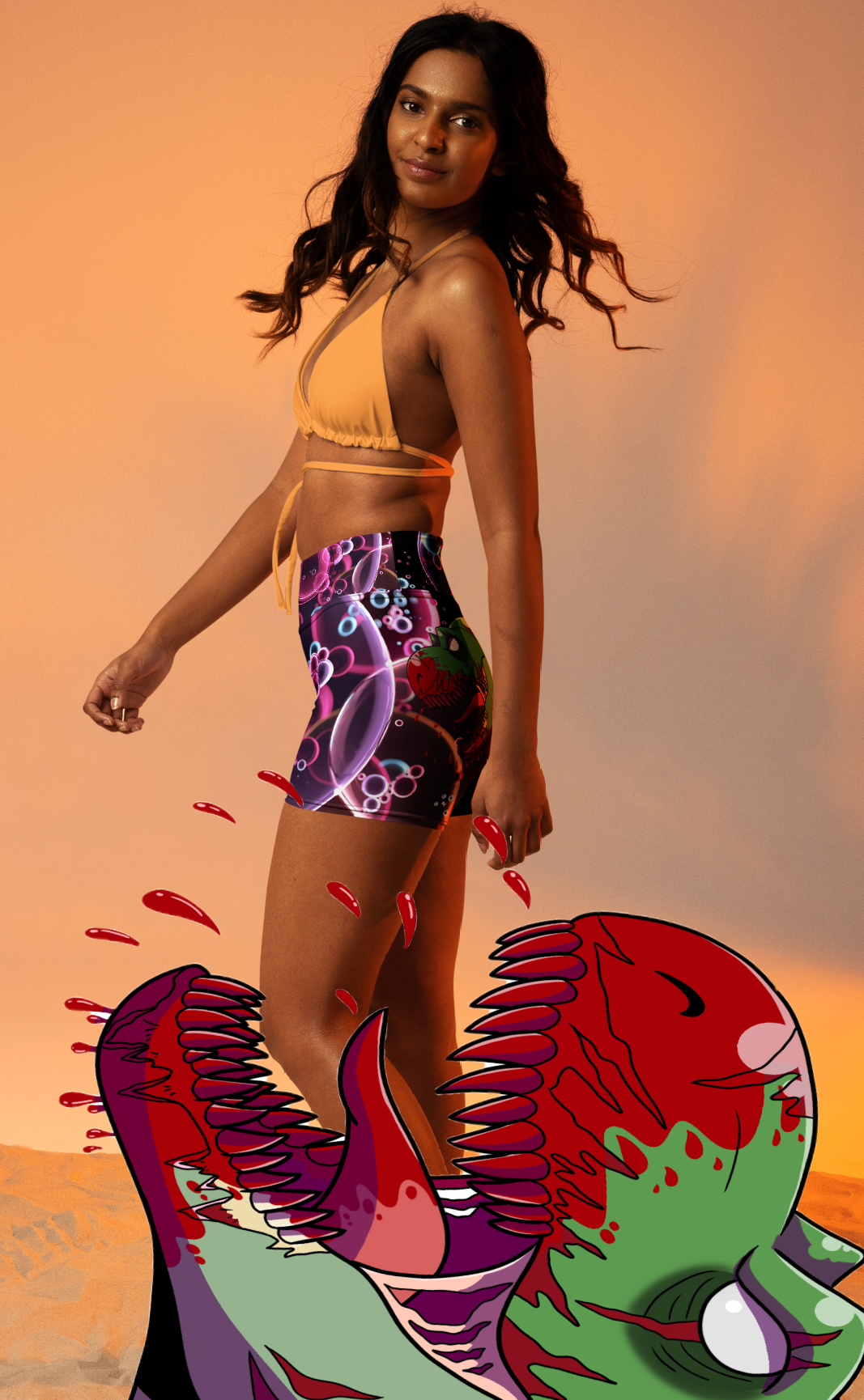 yoga shorts - zombie - t-rex - shorts