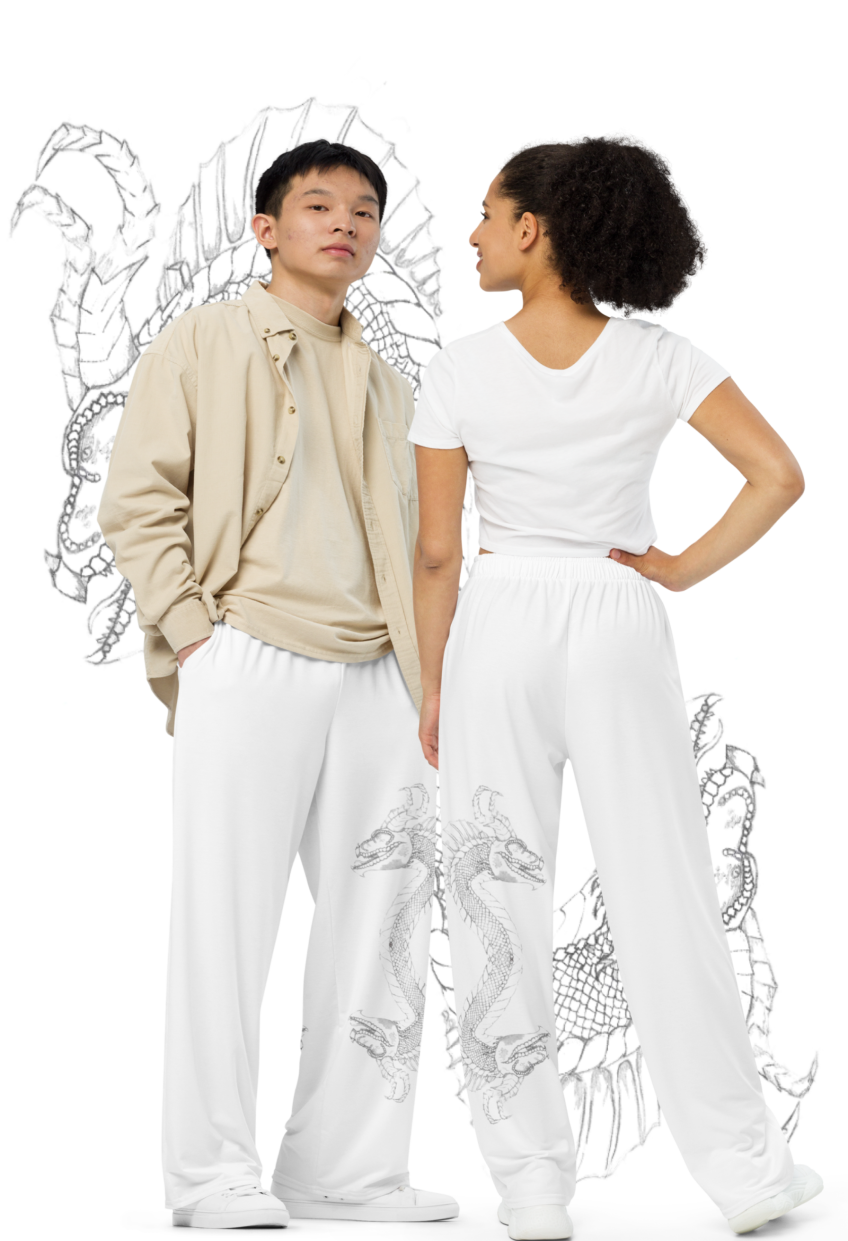 CUERNDRAGKO Bianco All-over print unisex wide-leg pants