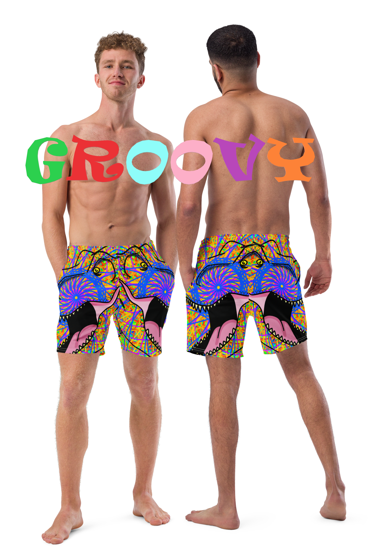 gROOVY rEX All-Over Print Recycled Swim Trunks