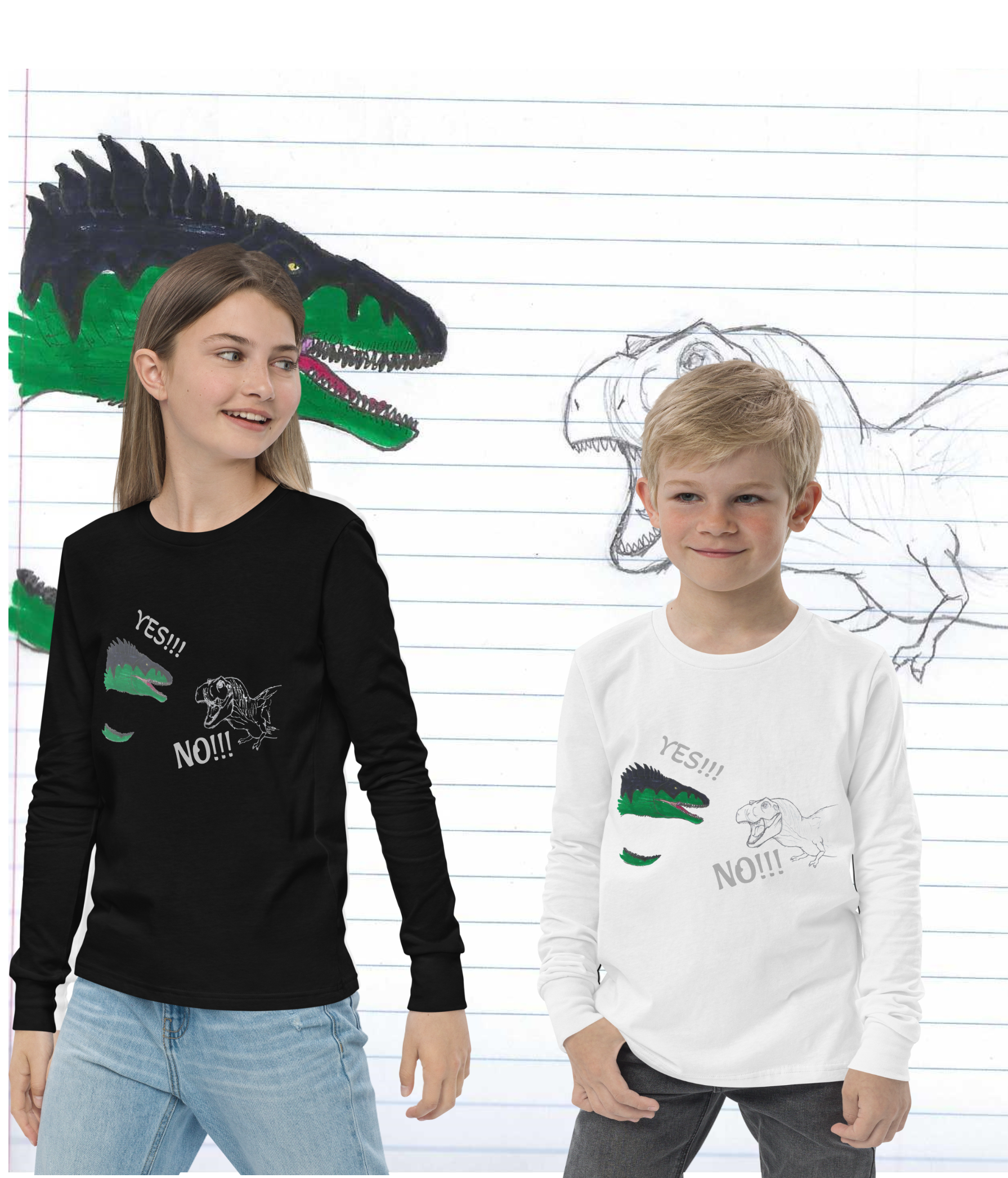YES! - NO!, ??? - Giginasaurus VS T-Rex - Youth Long Sleeve shirt - aledinno15 - dinosaur