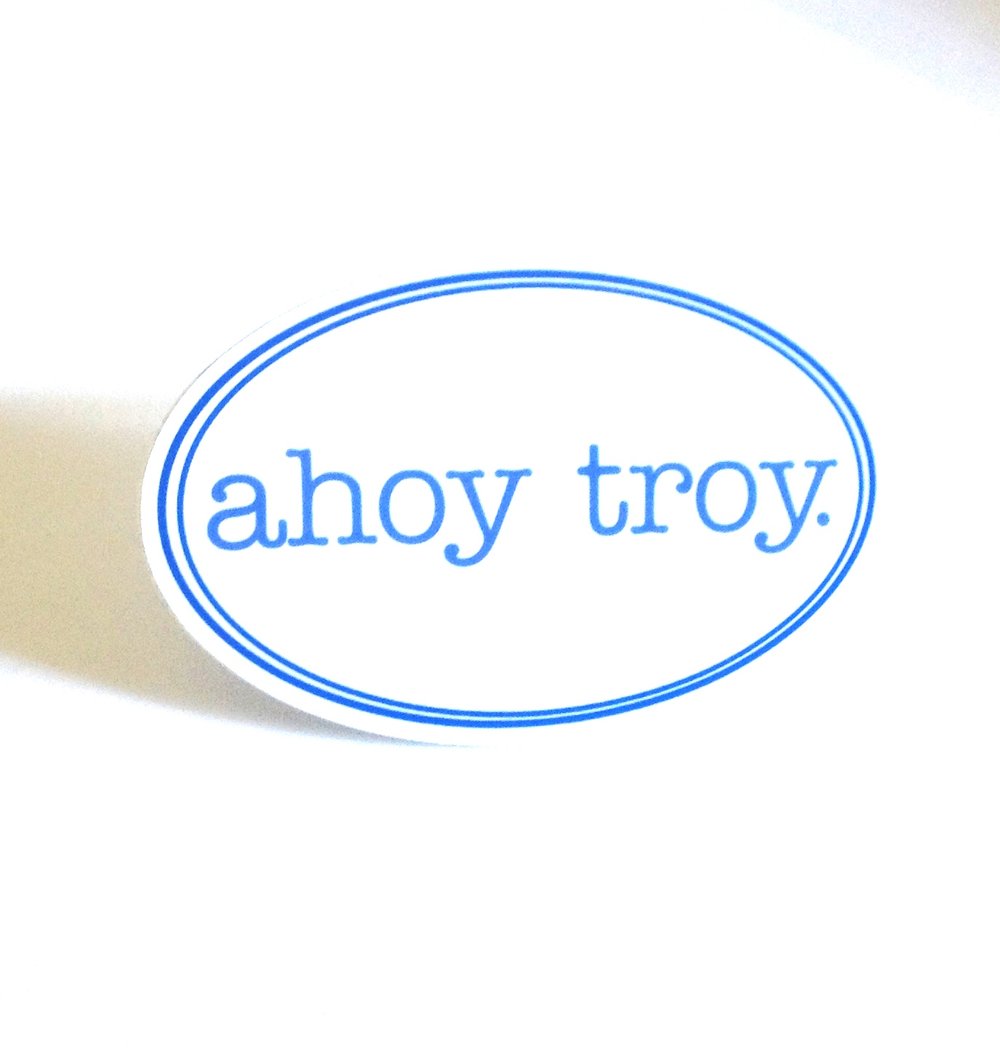 Ahoy Troy Oval Sticker (Size Small—5 pack)