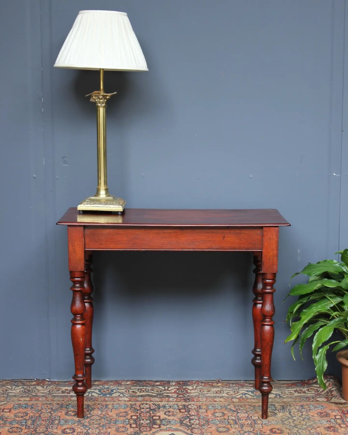 19th Century Cedar table.&nbsp; Great patina, turned legs &amp; single piece top.&nbsp; It does have a lighter area to the top as shown.&nbsp; Good size for a console. It measures 835mm wide x 415mm deep x 735mm high. $310