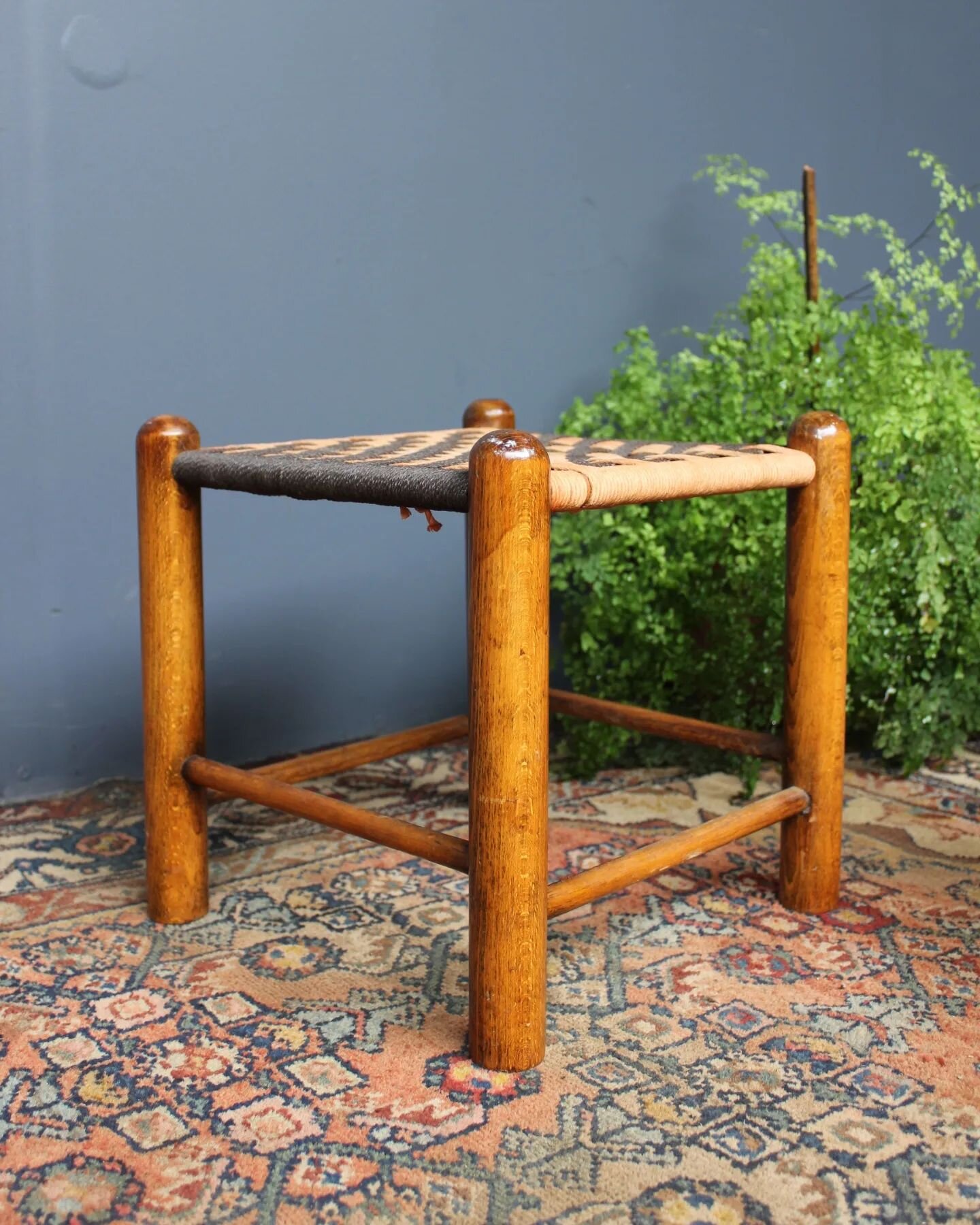 Little vintage stool&nbsp; with woven top.&nbsp; Made in England.
One side beam is bowed a little.&nbsp; It measures 300mm x 280mm x 300mm high.&nbsp; $45
Postage 18.95&nbsp; Australia wide.

Comment sold to purchase &amp; we will reply &amp; message