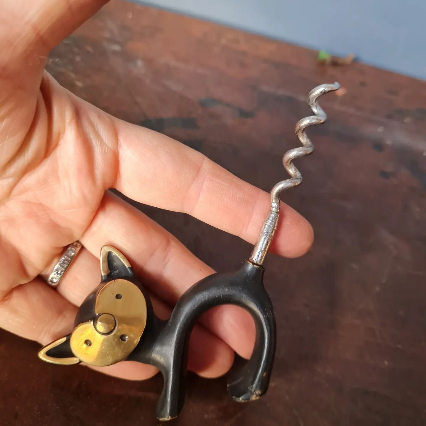 Very stylish &amp; quirky little brass cat corkscrew,&nbsp;&nbsp;designed by Walter Bosse. Made in England. It is marked on the bottom 609 ENGLAND.&nbsp; A fantastic piece of mid century modern design!&nbsp;
Walter Bosse, was a Vienese designer and e