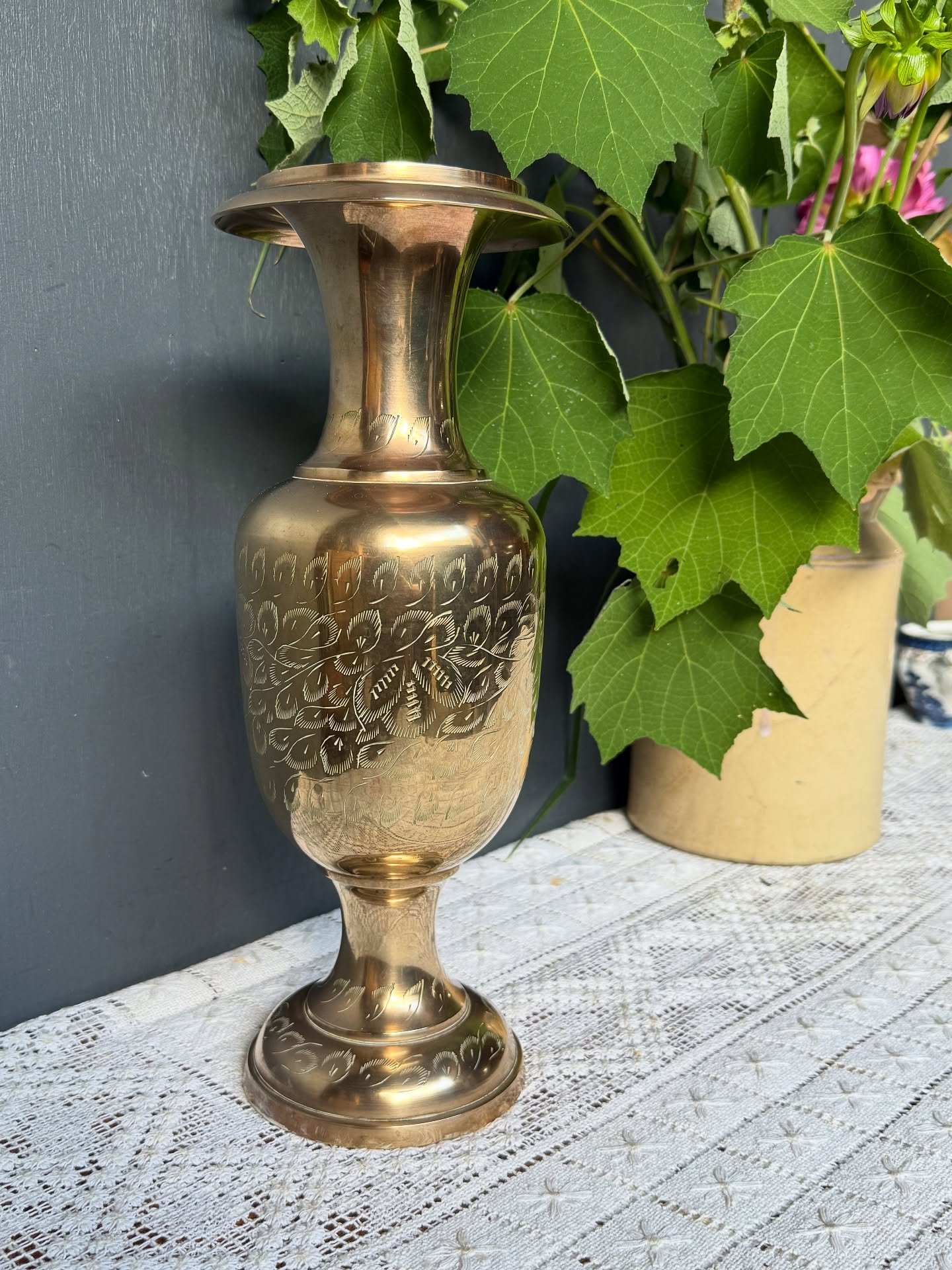Large Vintage brass vase,  Made in India.  It stands 325mm high. $55
Postage $19.95 Australia wide.
Comment sold to purchase &amp; we will reply &amp; message to confirm. We are always happy to combine postage where possible Please note, commenting s