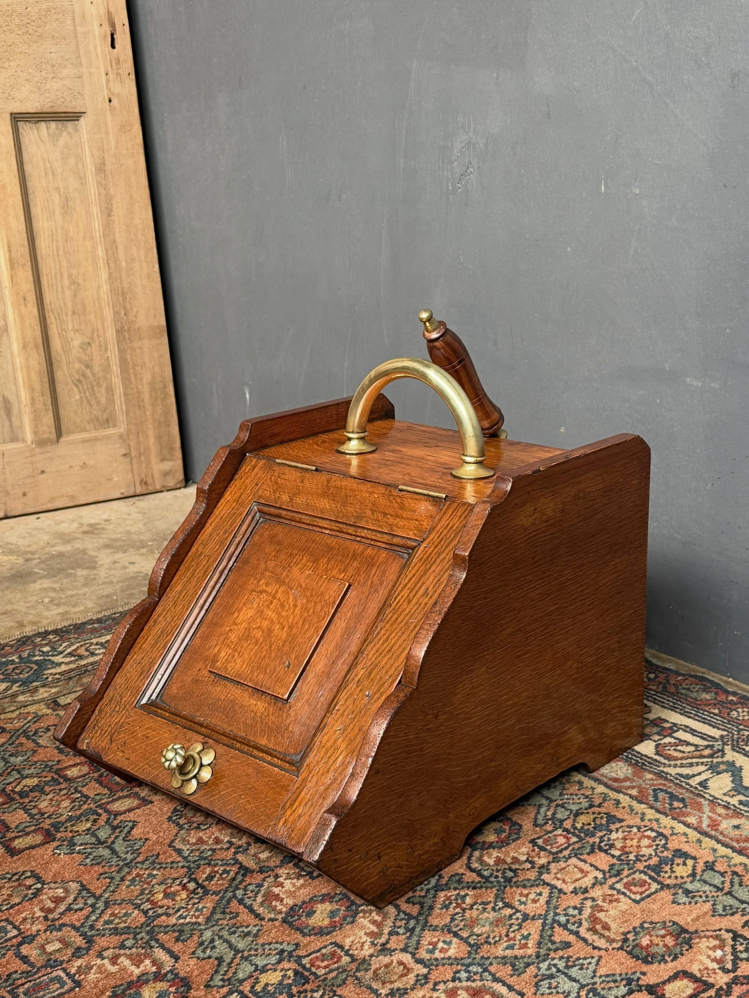 Victorian oak coal scuttle. Brass hardware with a very nice heavy brass shovel with turned handle. It measures 330mm wide x 445mm deep x 400mmm high including the handle. $320
Postage and packing $60 Australia wide