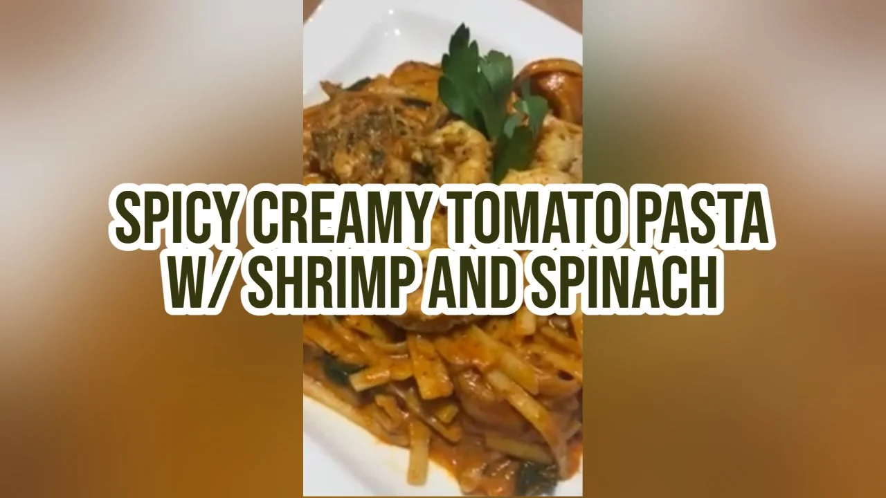 Spicy Creamy Tomato Pasta with Shrimp and Spinach (dairy free, gluten free!)