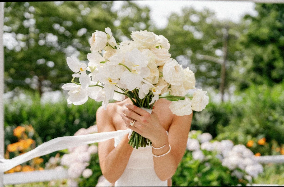 flowers covering bride's face in NYC