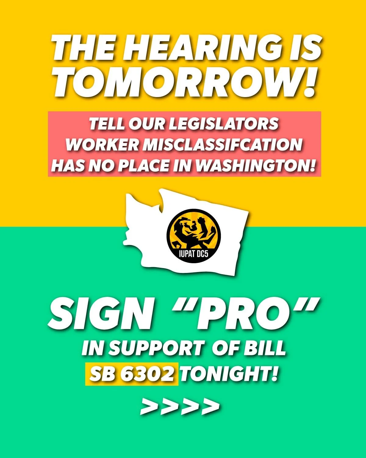 In less than a minute, you can help put an end to worker misclassification. Senate Bill 6302 stops misclassification and holds bad actors accountable. Take the few seconds TONIGHT to let Washington legislators know that workers deserve better and you