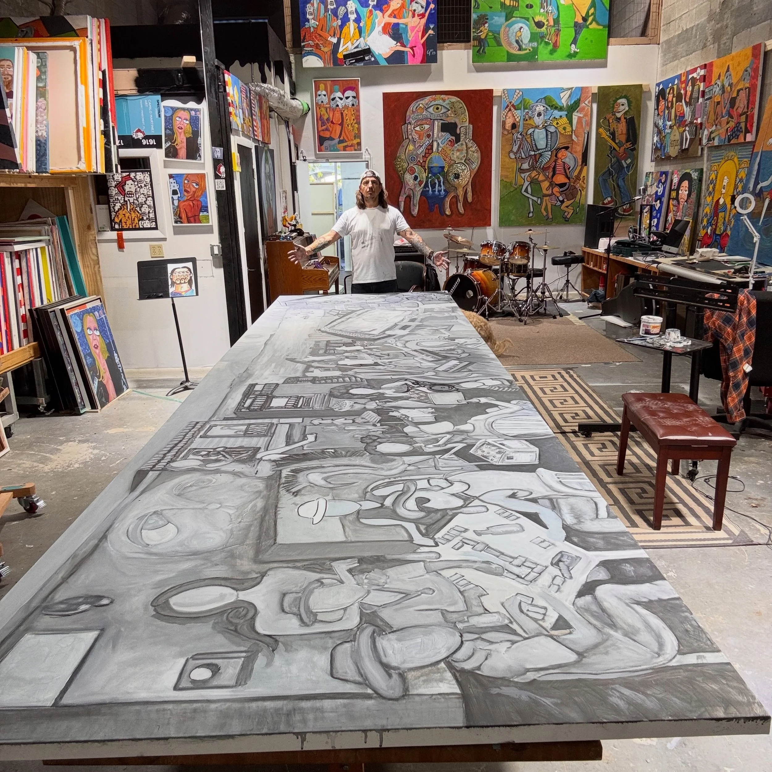 WIP &mdash; Tales of Joe Hueso
200&rdquo; &times; 55&rdquo;

Canvas stretched. Surface prepped. Drawing locked.

Now the real work starts&mdash;color.
Where instinct takes over and the piece begins to speak.

Stay close.
@camilomartinezart 

#art
#st