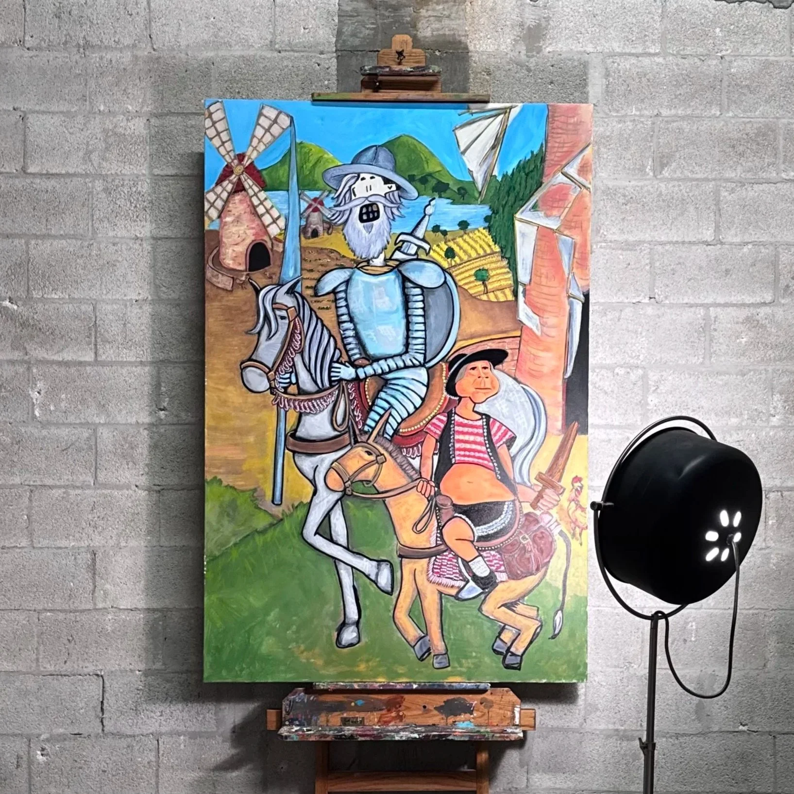 Acrylic painting of Don Quixote and Sancho. Location FunkyDisonante Studio. Miami, Florida, 2026