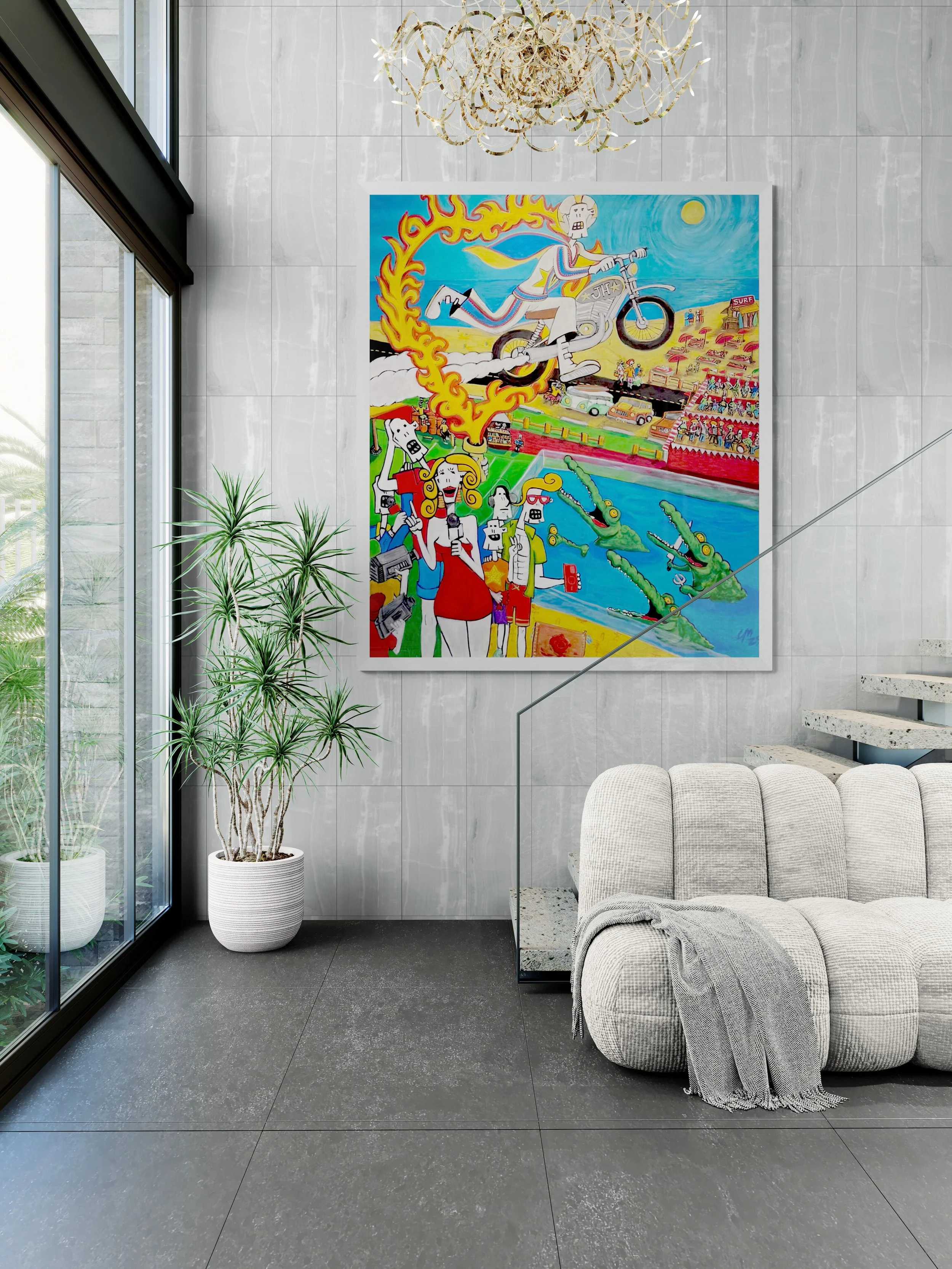 camilo-martinez-art-acrylic-painting-72x60-the-jump-joe-hueso-in-situ-house-stairs.jpg
