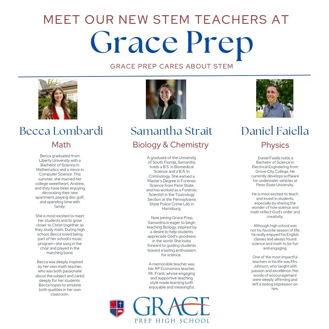 Grace Prep is thrilled to welcome our amazing new STEM teachers, who are bringing their energy, excellence, and passion for science and math to our school this year!  #WelcomeToTheTeam #GracePrepFamily #STEMTeachers