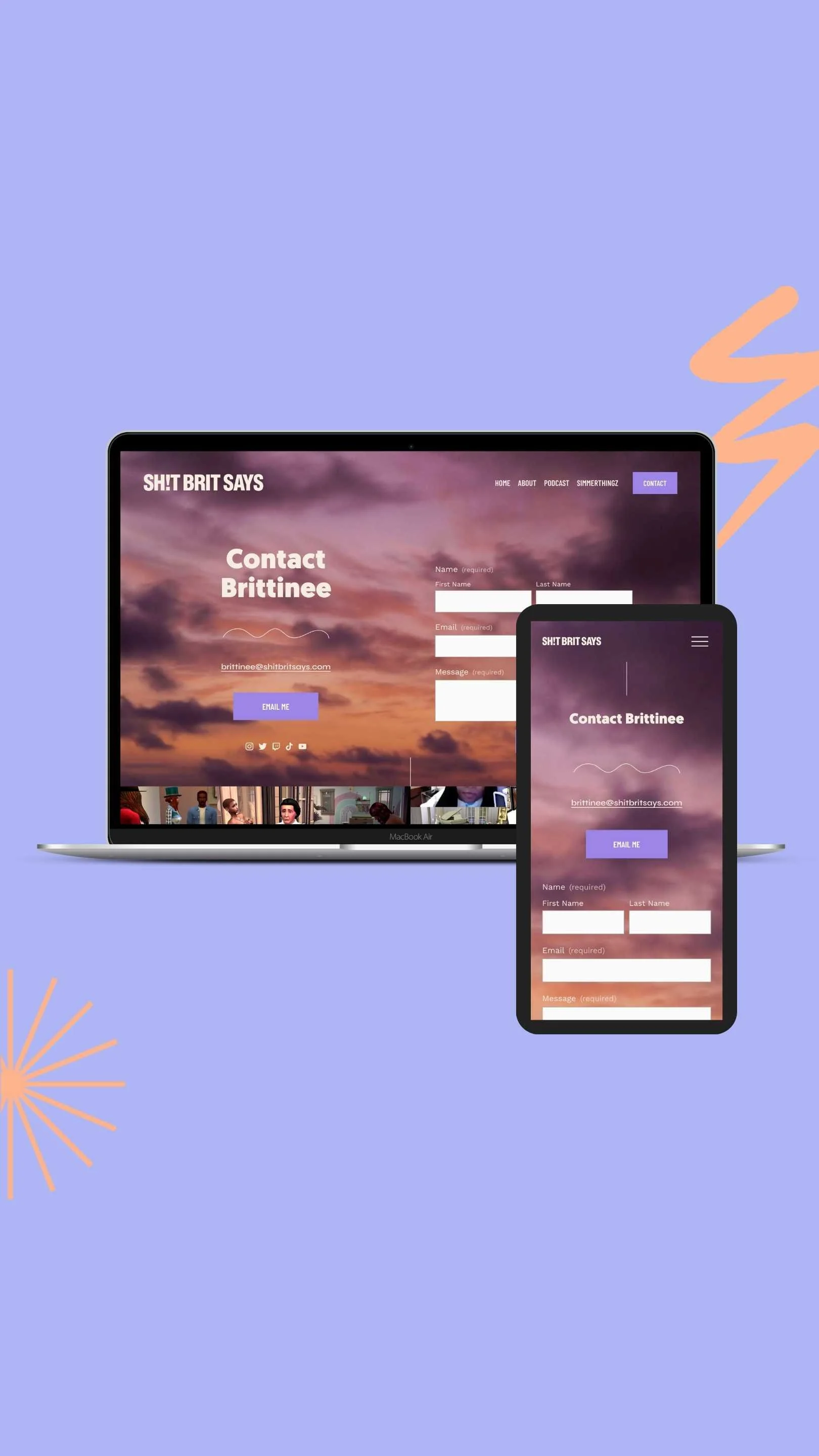 Contact page design of neurospicy storyteller and gamer