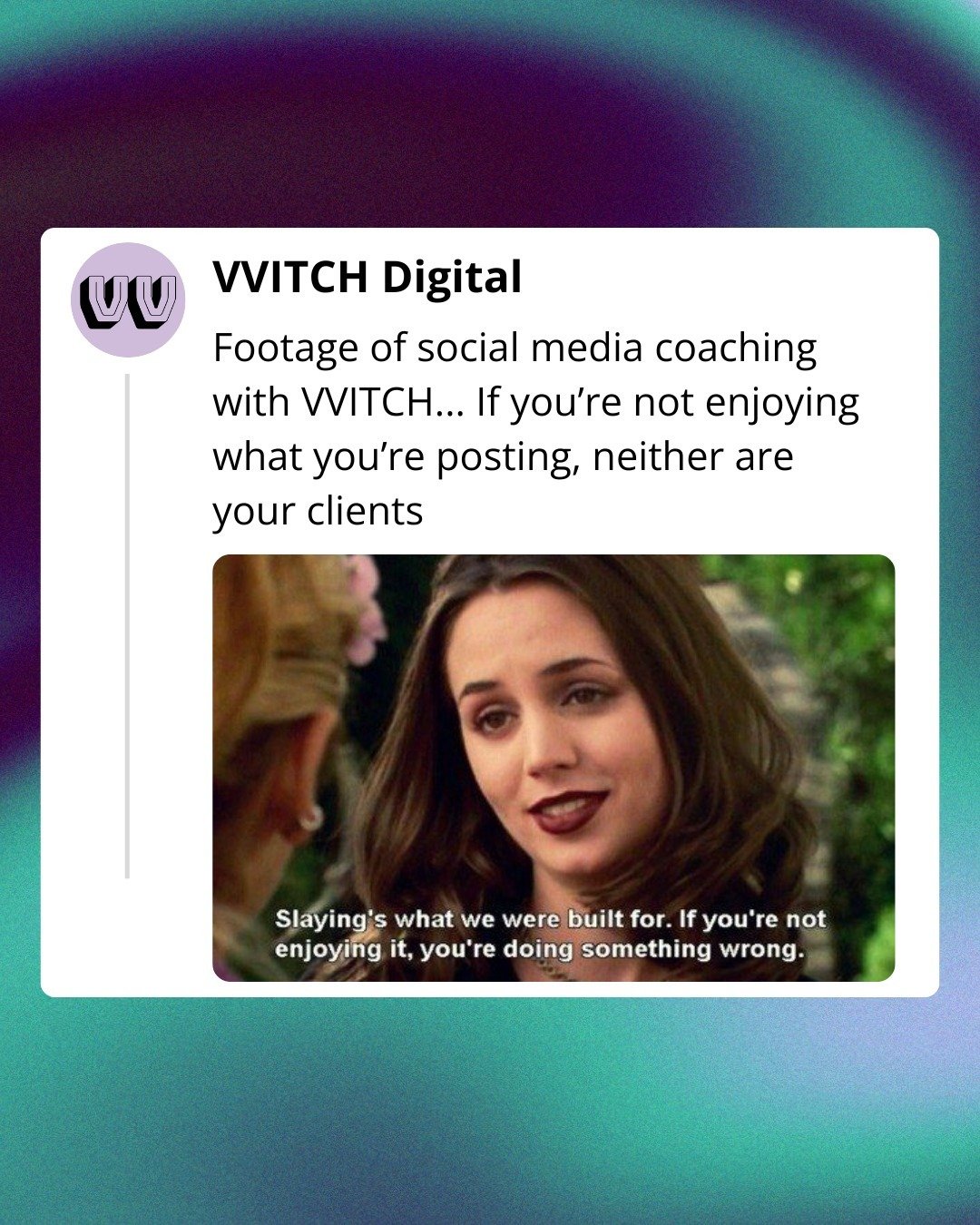 Your social media should slay 🔪

Need more support making that happen? We have a few spots open for our monthly social media coaching service!

The VVITCH team knows how hard social can be, especially when you want to come up with ideas or you have 