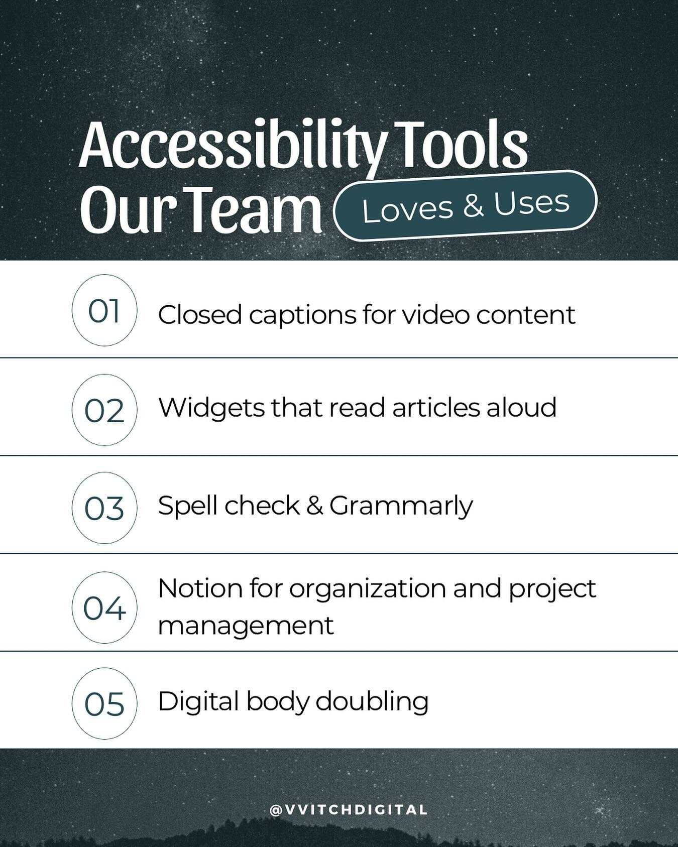 Tomorrow is Global Accessibility Awareness Day and we wanted to start celebrating #GAAD early with our fave accessibility tools we use 🧰 

The VVITCH team cares deeply about accessibility and not just because it&rsquo;s the right thing to do. We als
