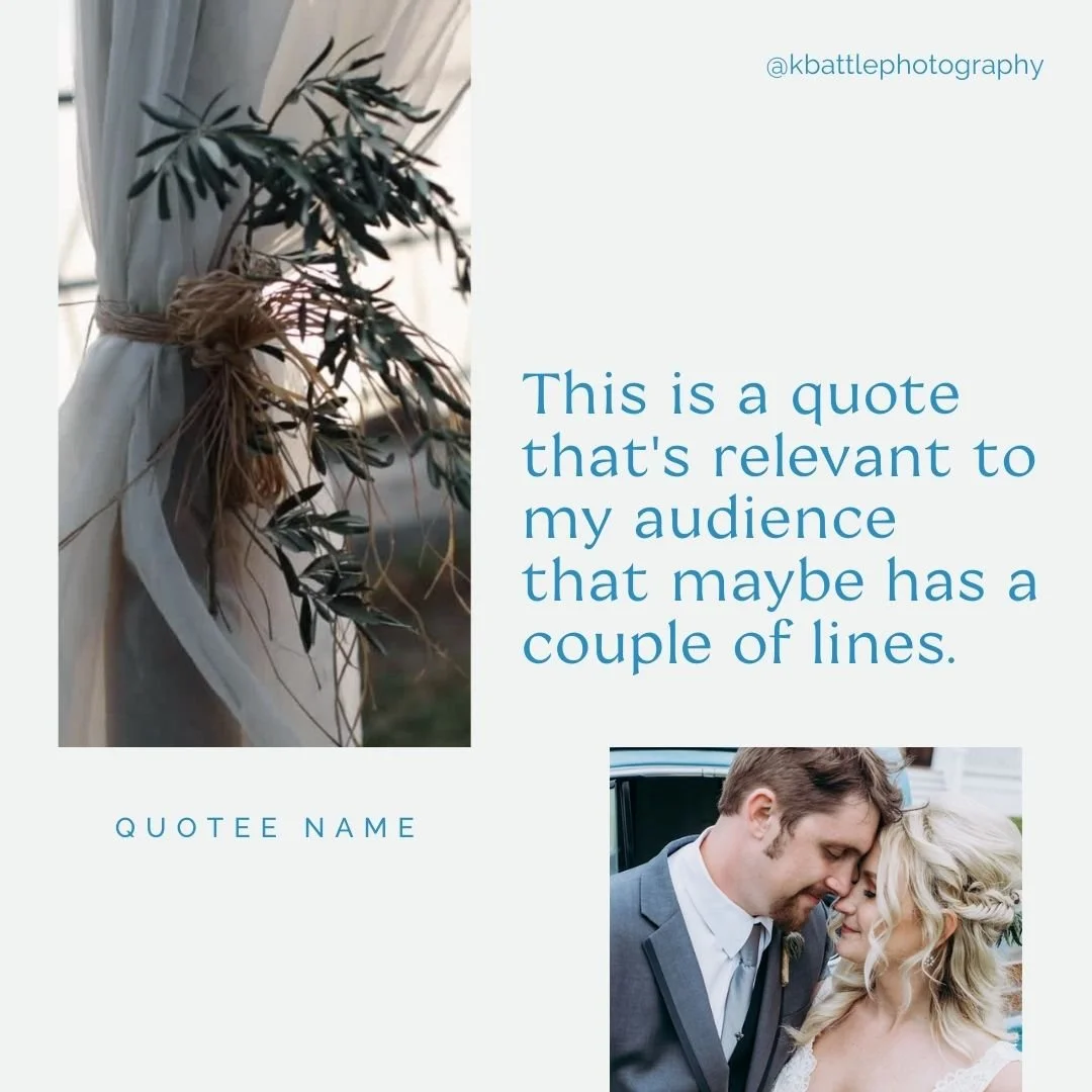 A social media post designed for a quote with blue text, two images & a white backdrop for K.Battle