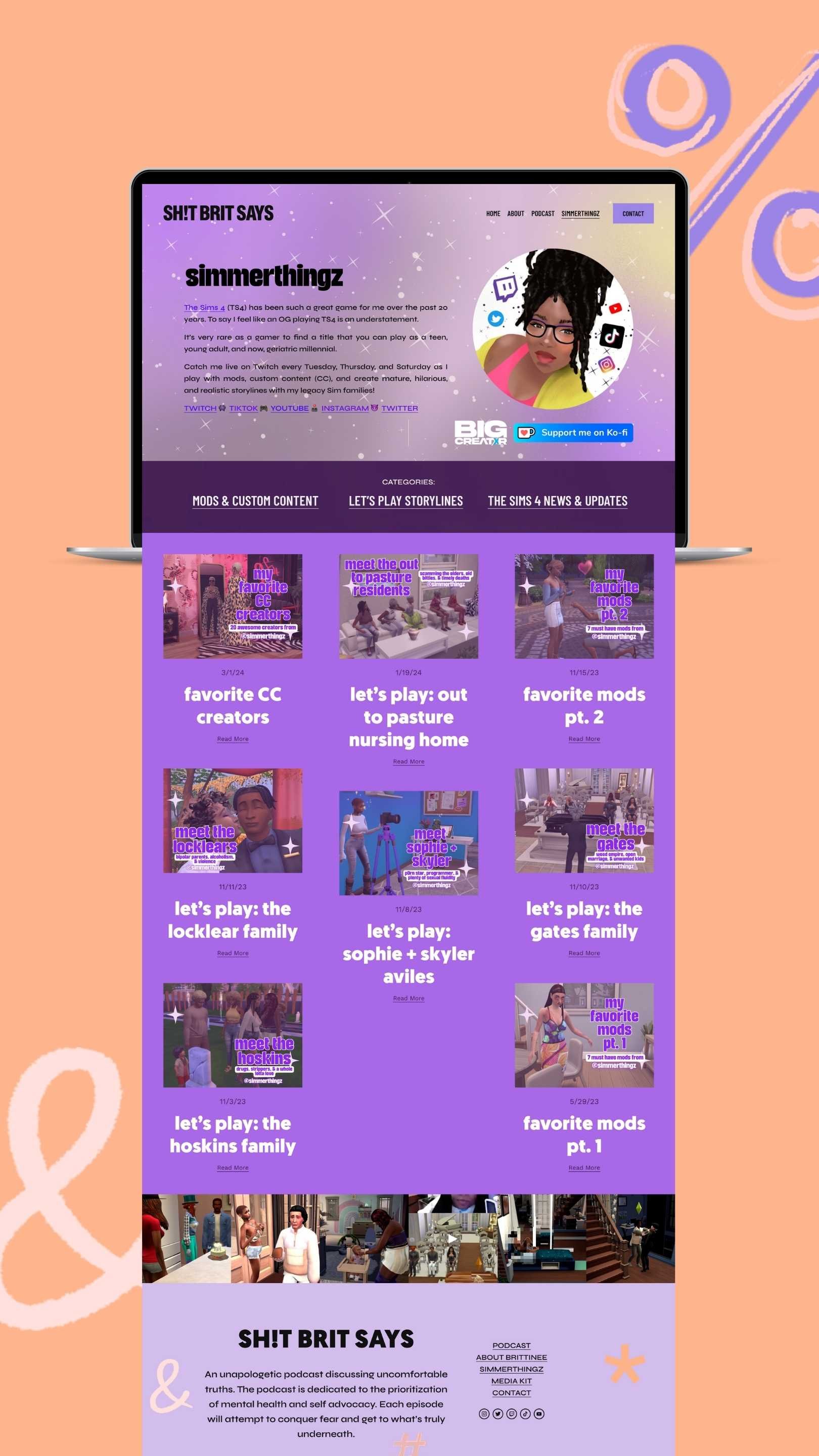Simmerthingz page design of neurospicy storyteller and gamer