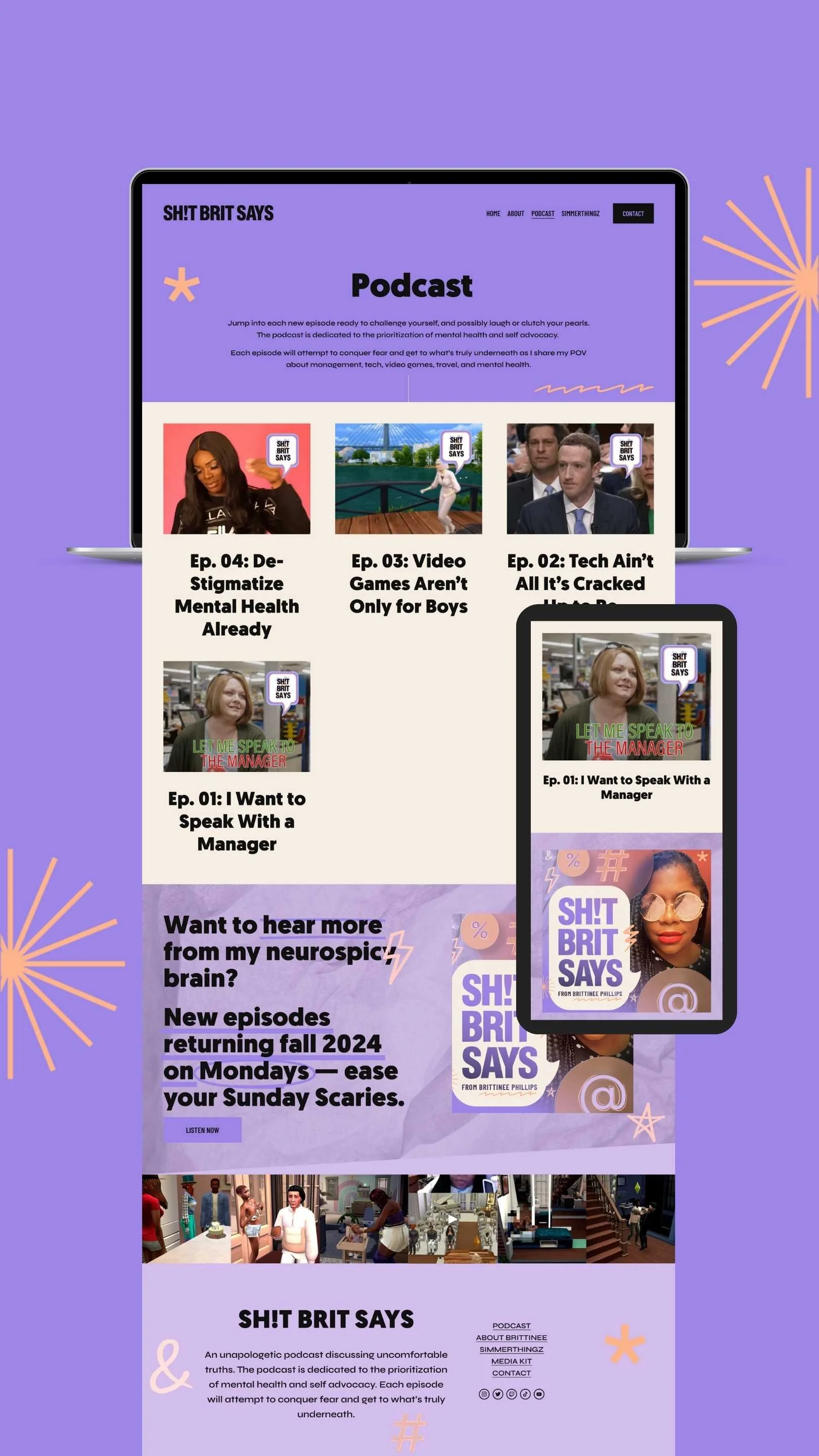 Podcast page design of neurospicy storyteller and gamer