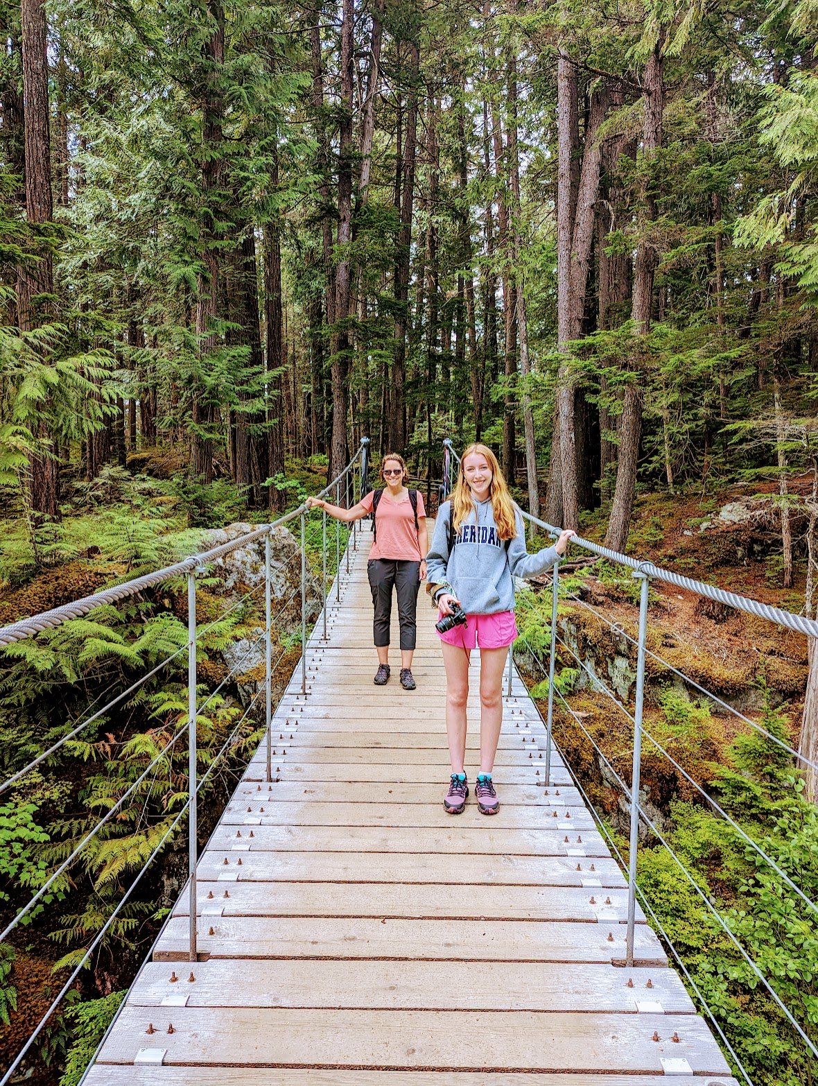 walking across bridge