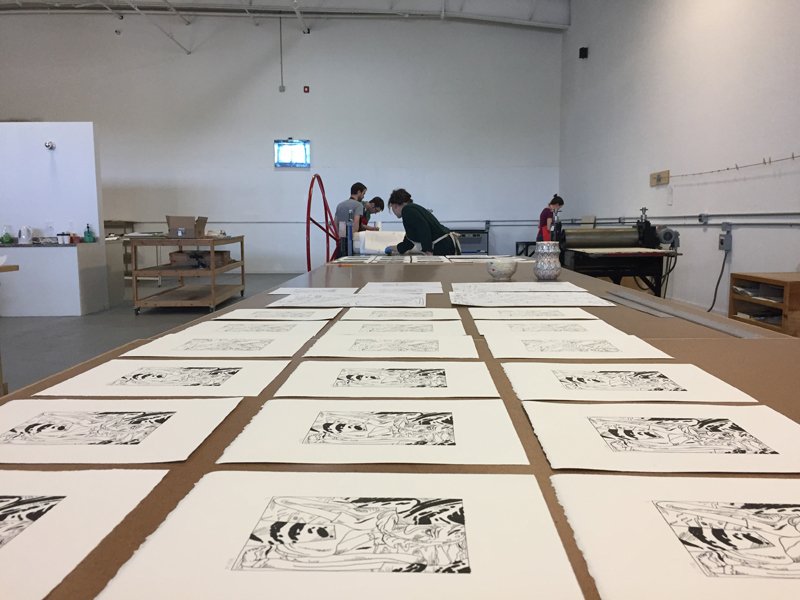 Printing editions at the studio
