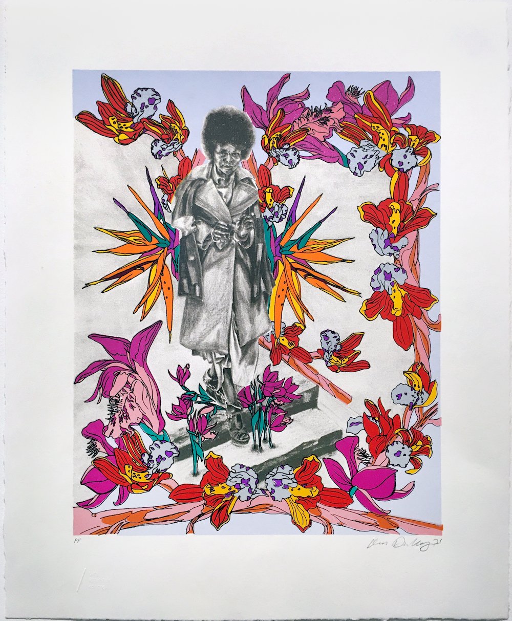 Queen Nzigna of Ndongo Descending a Staircase, Oasa Duverney, 2021, 18.5" x 15", Edition of 20, Silkscreen on 320 gram Coventry Rag paper