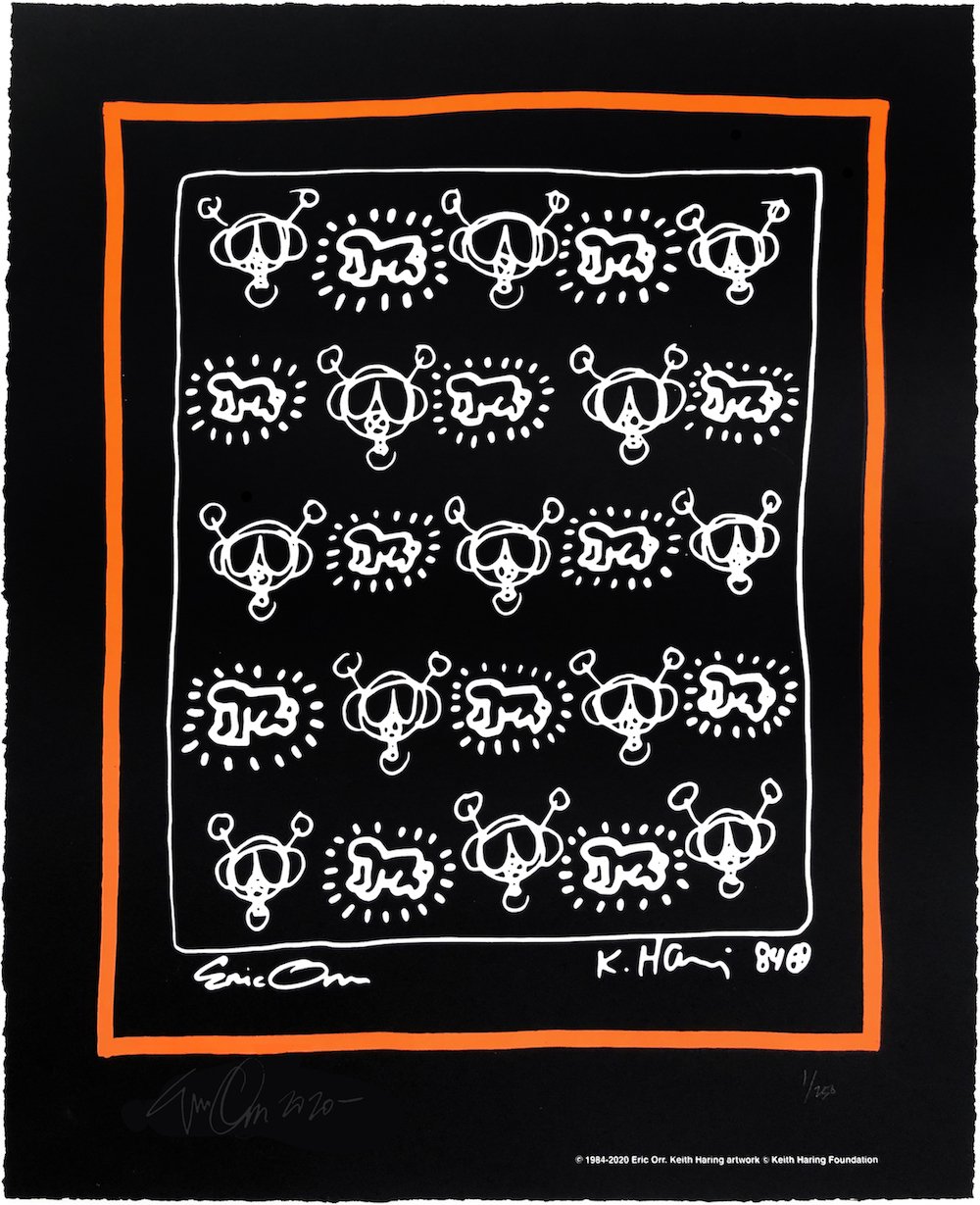 Repeat, Eric Orr & Keith Harring, 2020, 20" x 28", Edition of 250, Silkscreen on 320 gram Coventry Rag paper