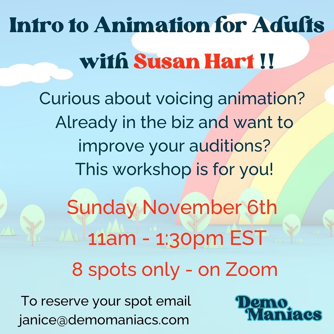 2 Spots Left in our Intro to Animation with Susan Hart! Last one of the year! #animationvoiceover #cartoonvoiceovers #cartoonvoices #cartoonvoiceactor #voiceactorpractice #voiceoverartist #animationvoicing