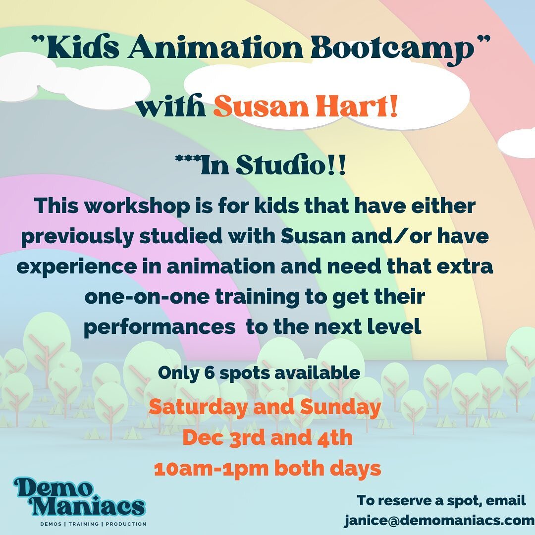 Kids Animation VO Bootcamp! with Susan Hart! **In Studio! For kids who are already in the biz and need that extra one-on-one coaching to get them booking! #kidsvoiceover #kidscartoonvoices #kidsvo #animationvoiceover #animationvoiceovers #voiceoverki