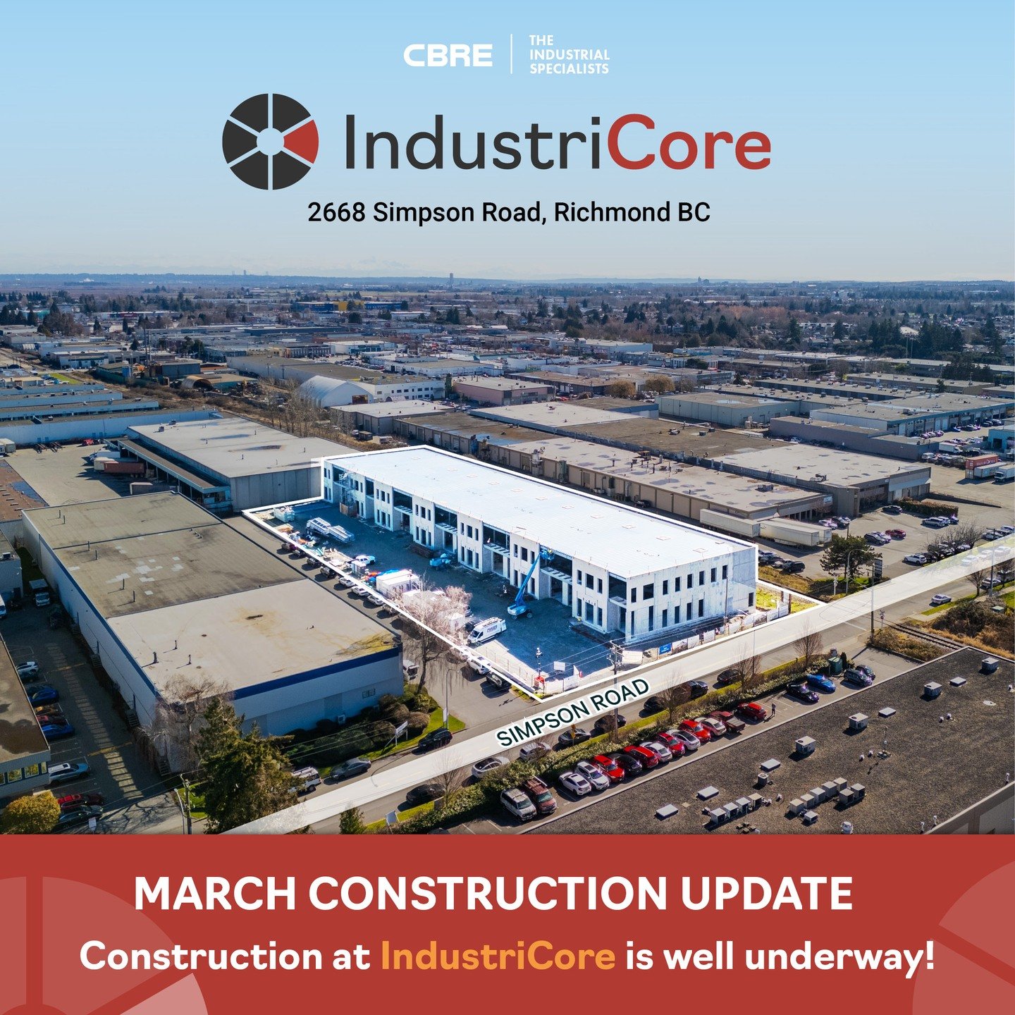 We are making significant progress at our IndustriCore project in North Richmond! 🚜🛠️
 
Only 6 units are left ranging from 4,077 SF - 15,042 SF. Property features include:
- 1 overhead grade door per unit
- 28&rsquo; clear height in the warehouse
-