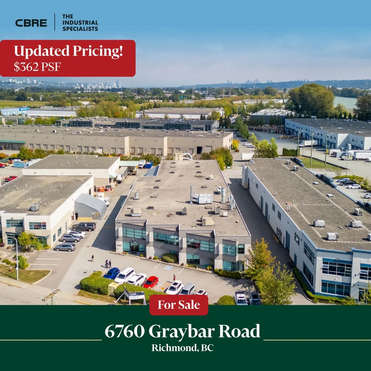 New to Market: 6760 Graybar Road, Richmond - priced at $9,980,000 ($362 PSF).

Ideal for millwork businesses as the building features integrated dust collection system and three (3) fully functioning paint booths. 

- 27,588 SF on 1.12 acres
- 4 grad