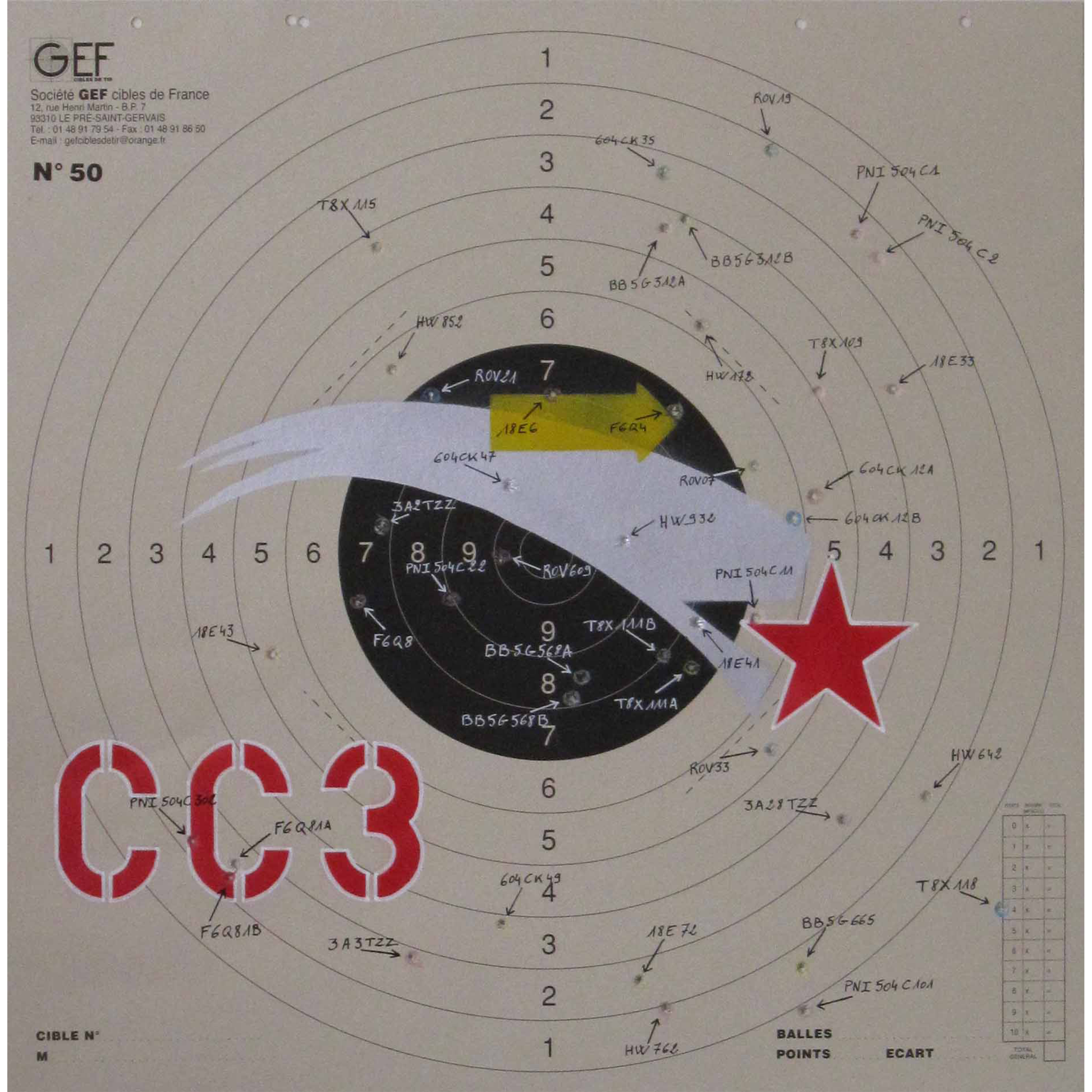 CC3 2016 H529 x L522 mm technique mixte sur cible