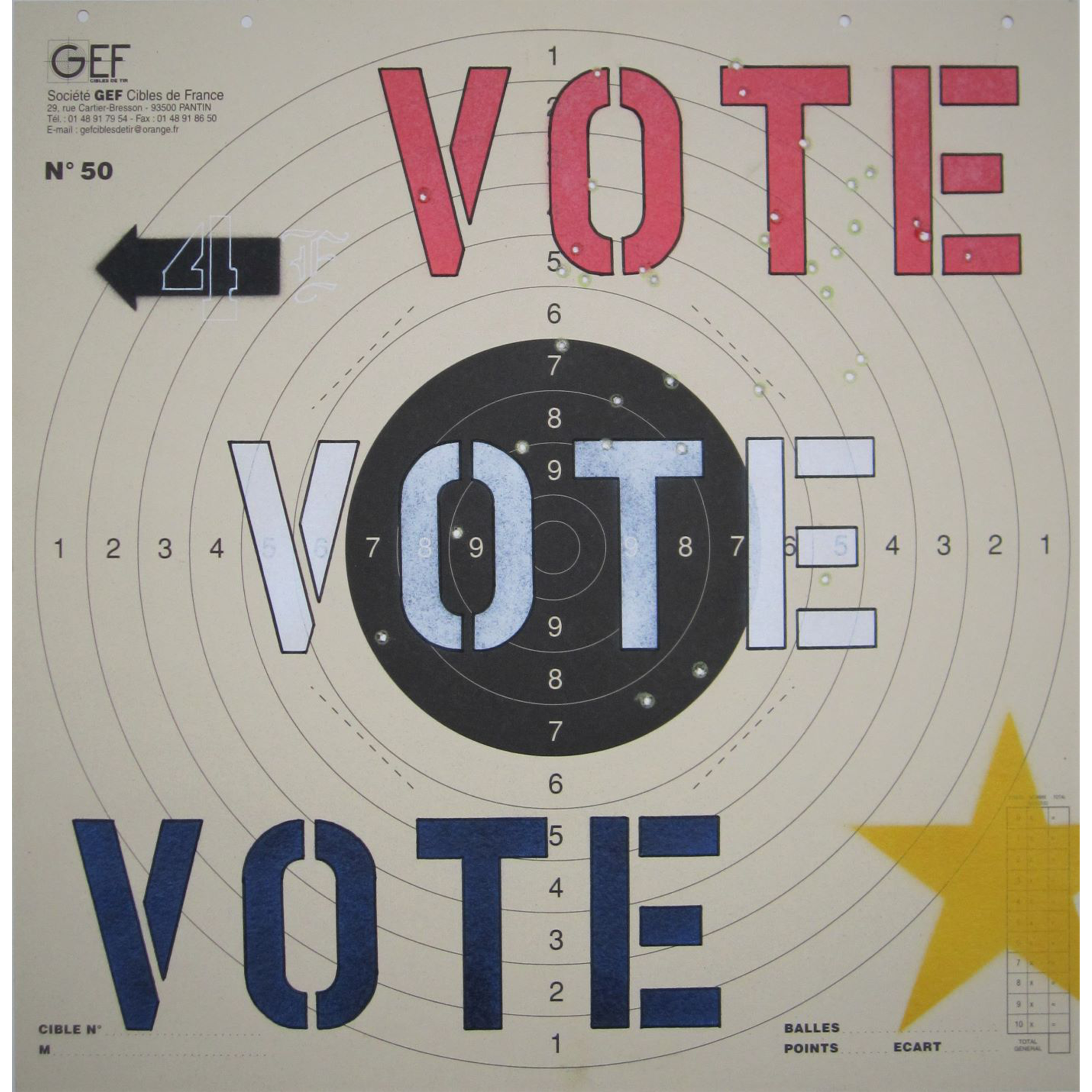 VOTE, VOTE, VOTE, 4E 2020 H532 x L521 mm mixed media on paper target