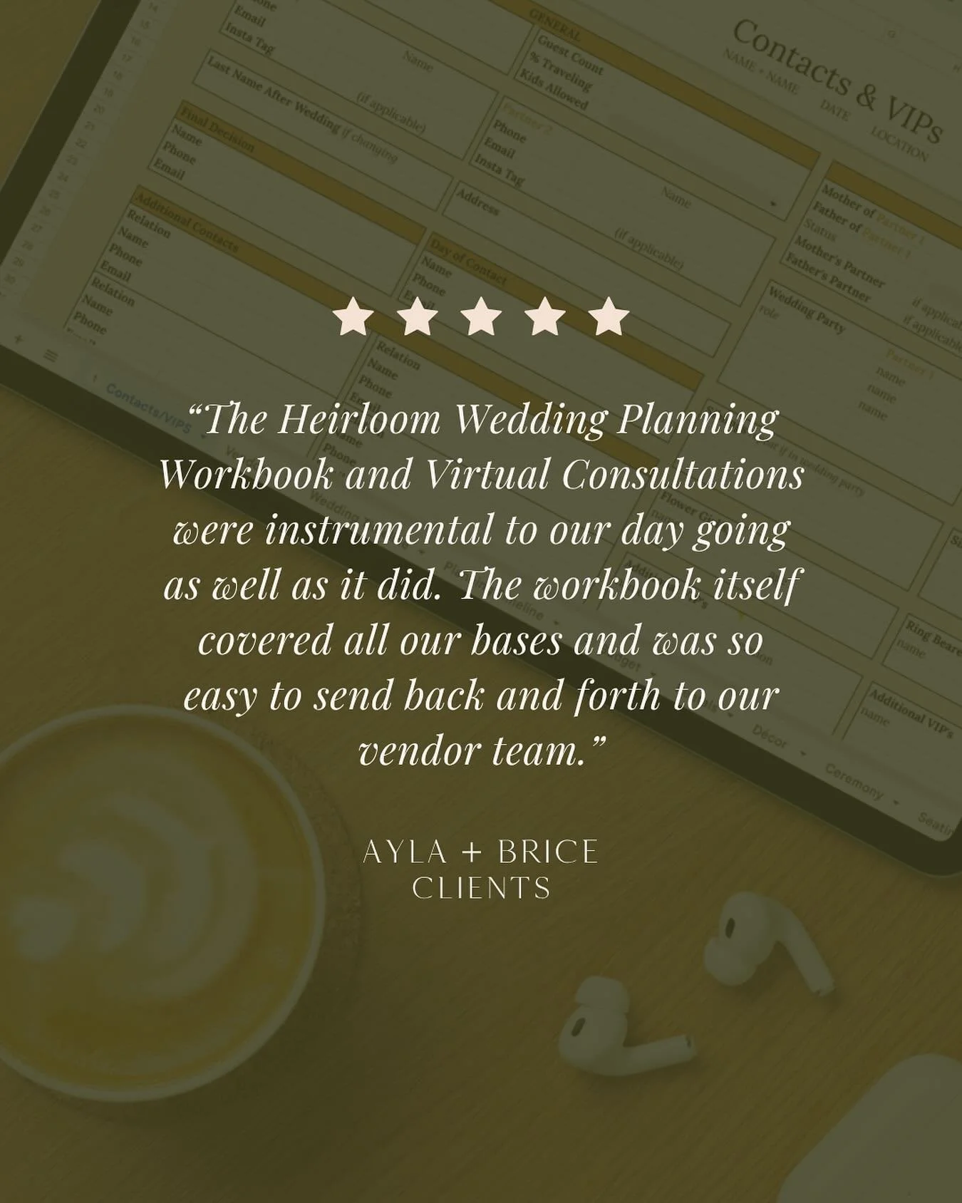 The calmest couples all have one thing in common: a clear, organized plan.

The Heirloom Wedding Planning Workbook helps you create exactly that.

For November only: $25 (normally $45)
&rarr; 12 editable templates for budget, decor, vendors, and time