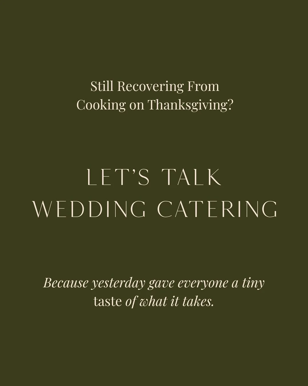 Thanksgiving gave many of us a tiny taste of what it takes to feed a crowd&hellip; now imagine doing that for 100+ guests at a wedding, on someone else&rsquo;s property, in just a few hours! 😅

Catering is so much more than the food &mdash; it&rsquo