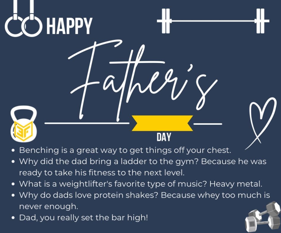 Happy Fathers Day to all the Dads out there! We hope you know you are loved and appreciated! Have the best day enjoying what you love today, we also hope someone tells you really fantastic joke today. 
#fathersday #crossfitdad #welovedads #thanksdad