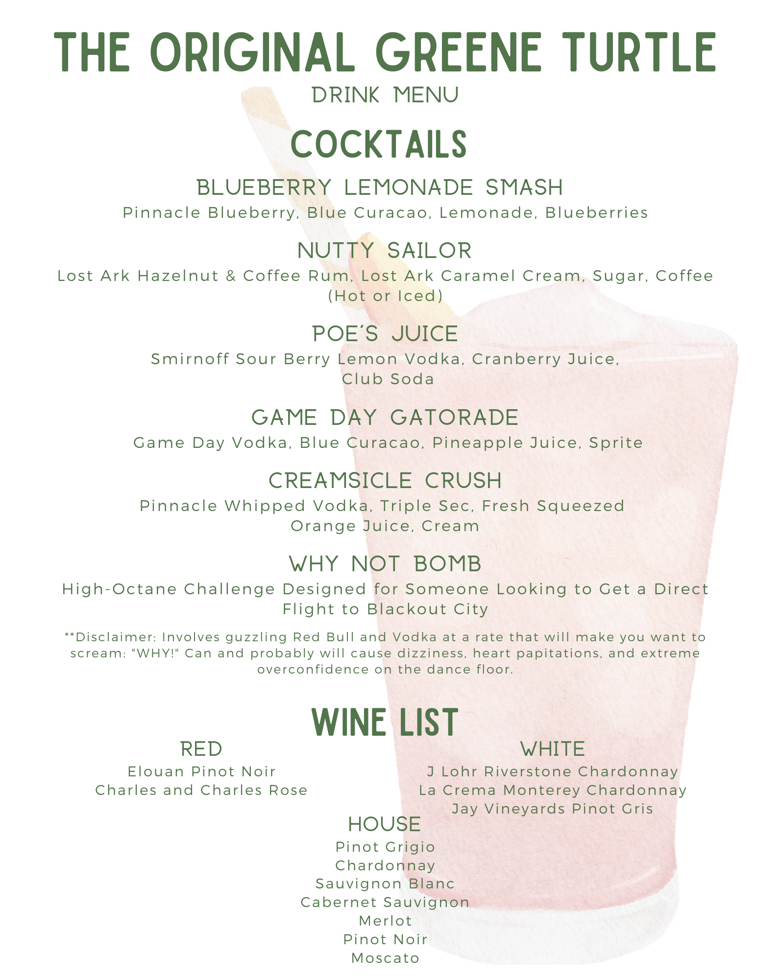 Drink Menus — The Original Greene Turtle