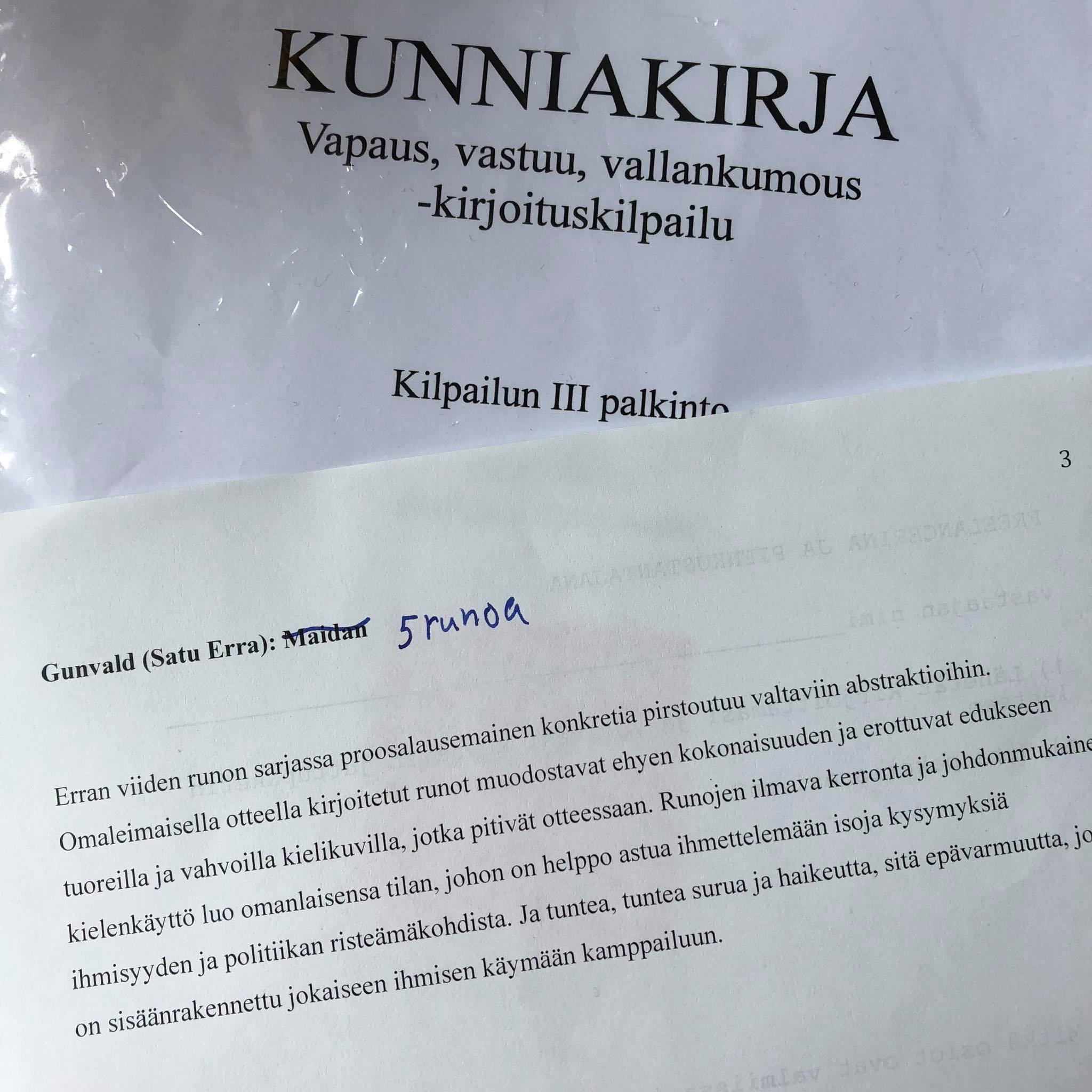 Arkistokuva 2019. Menestys kirjoituskilpailussa 2019 oli merkityksellinen. Juhuu!