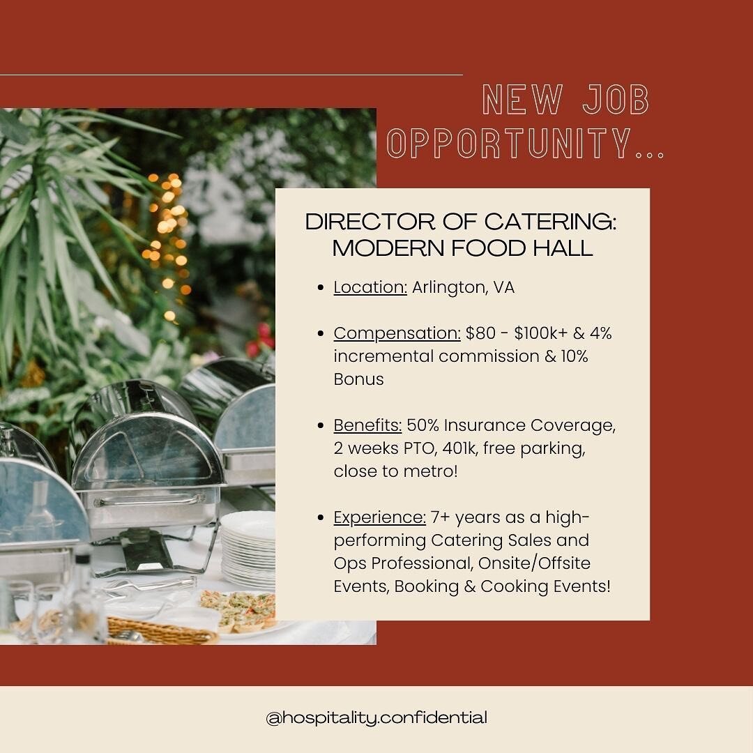 🎁 Adding another amazing Director of Catering role to our lineup this year! 

⛵ Join a versatile management company at a popular food hall that has components of full-service restaurants, coffee shops, and an outdoor patio! Conveniently located with