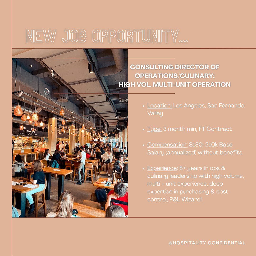 👻 Don&rsquo;t let this opportunity disappear before your eyes! 

🚀 This high-volume, multi-unit concept is looking for a senior consultant or experienced restauranteur to support its existing operations and culinary teams as they develop SOPs and b