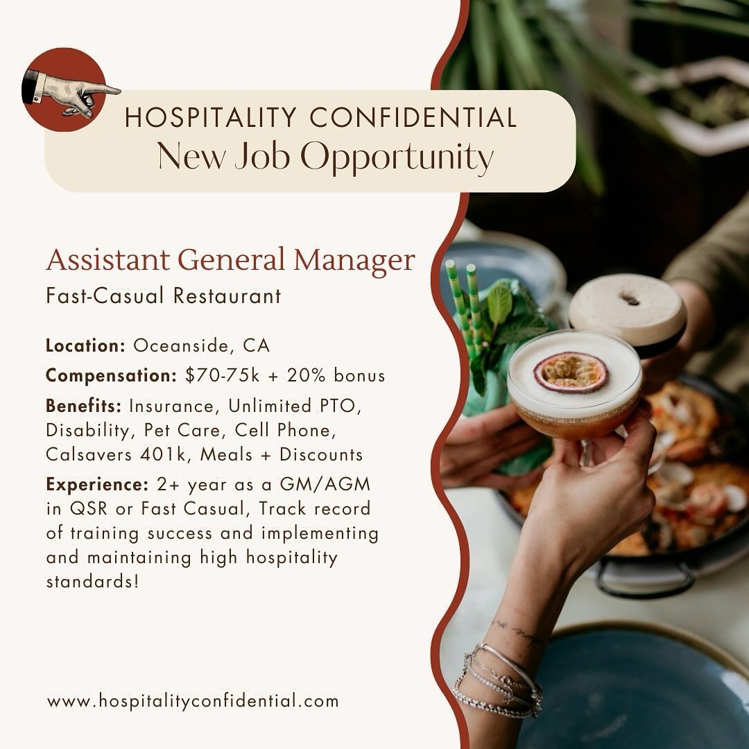 🌊 Make waves in your career with this fin-tastic opportunity in Oceanside, CA! This vibrant eatery is on a mission to sea beyond ordinary dining, delivering hospitality that&rsquo;s shore to impress. We&rsquo;re looking for an Assistant General Mana