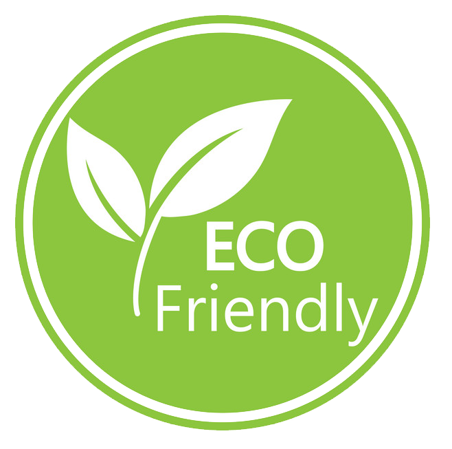 Logo vert "Eco Friendly" avec symbole de feuille.