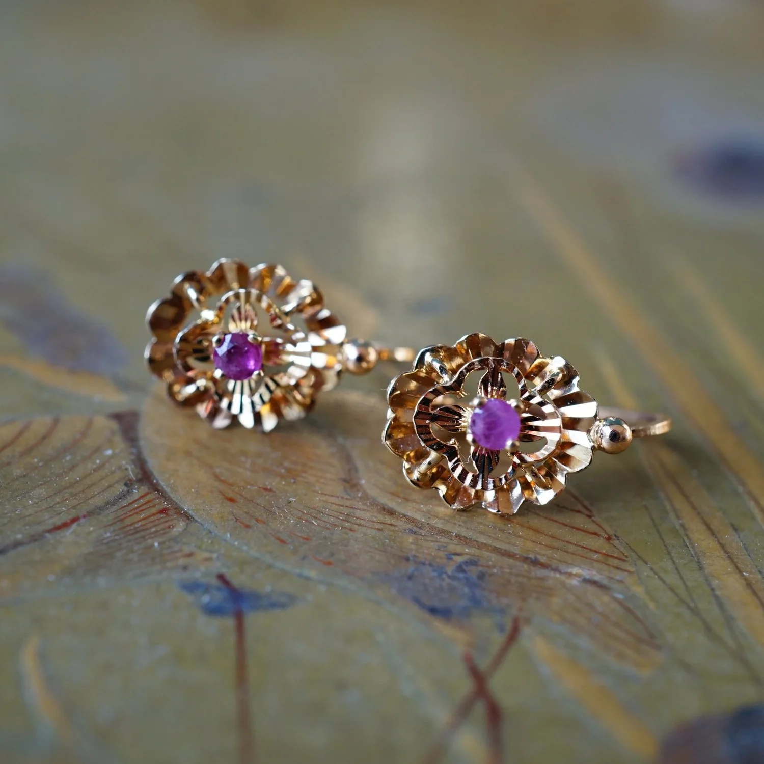 2 Paires De Boucles D'Oreilles Vintage - Rose Et Jaune - Galalithe - Dormeuses Et Clips