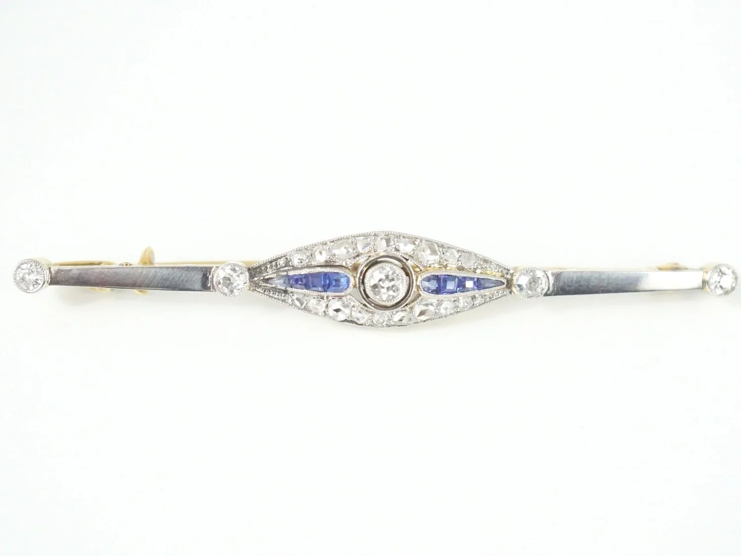 Broche Barrette Art Déco En Or 750 Diamants Et Rubis Calibrés - Bijou Ancien Occasion